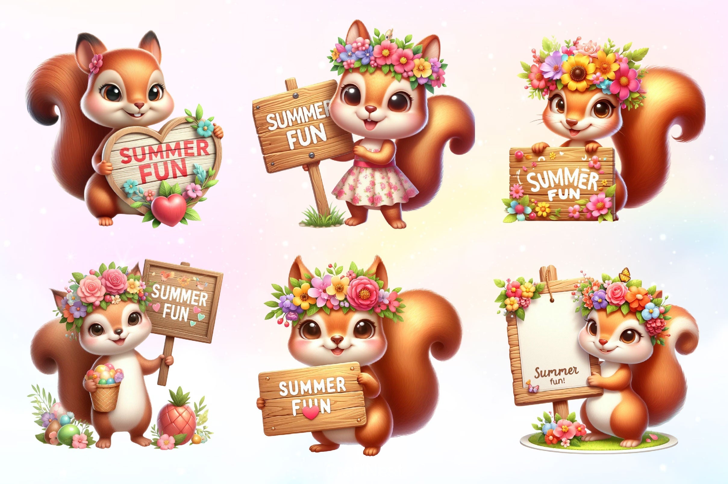 Summer Squirrel Clipart Bundle 2