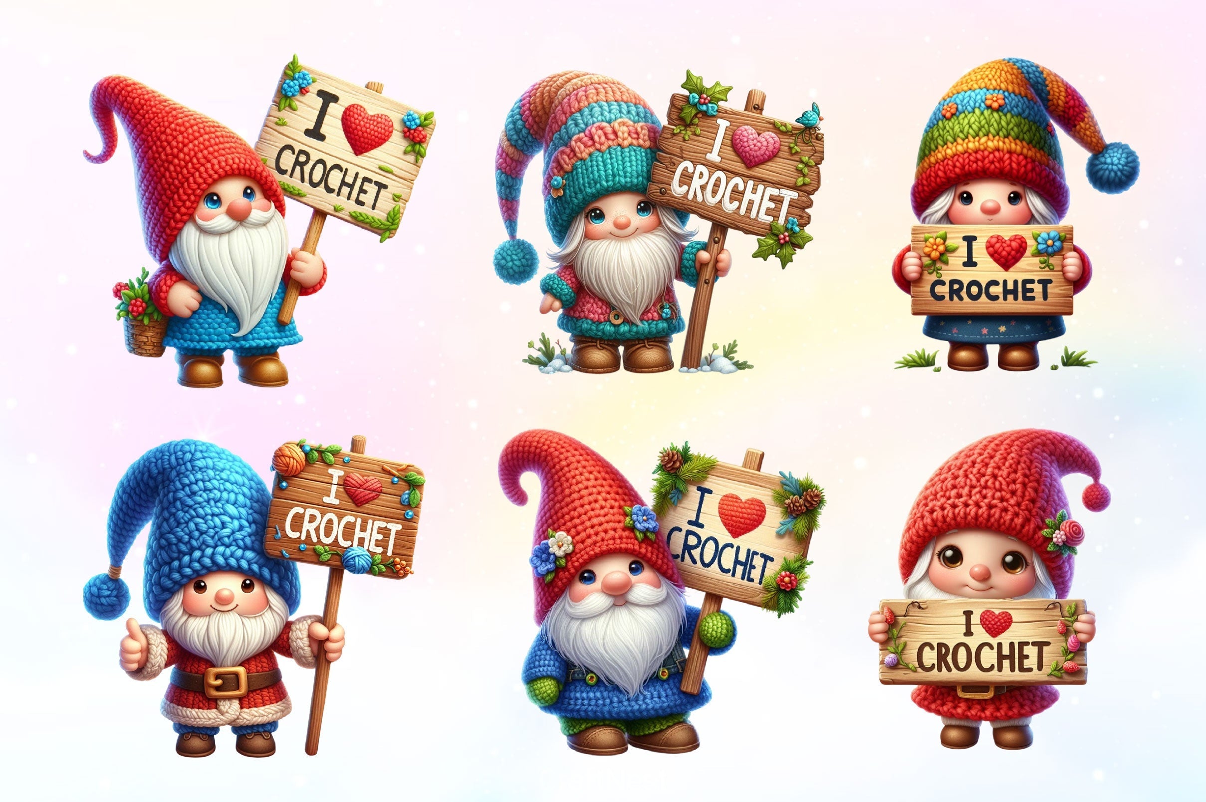 I Love Crochet Gnome Clipart Bundle 4