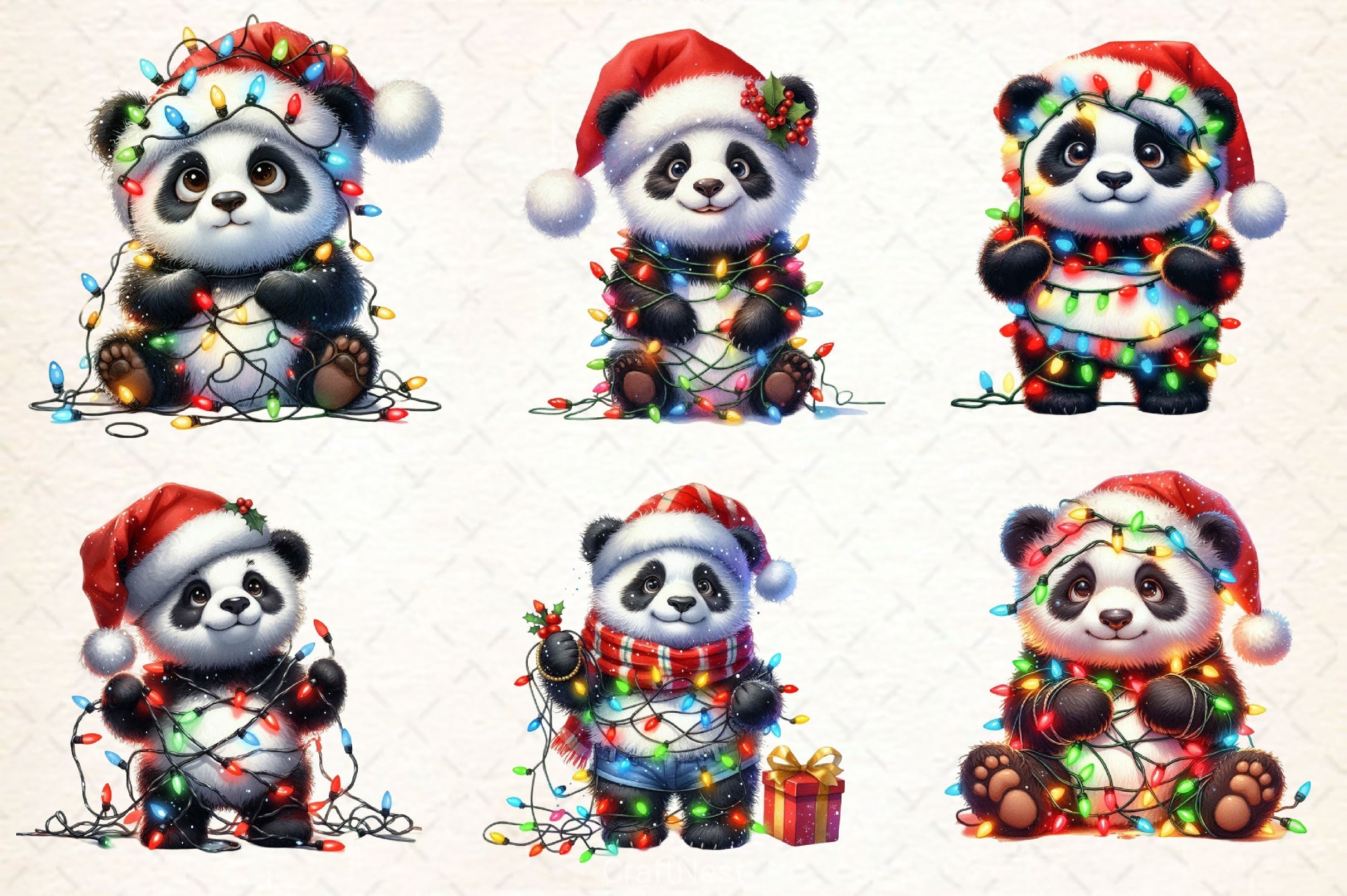 Cute Panda Christmas Clipart Bundle