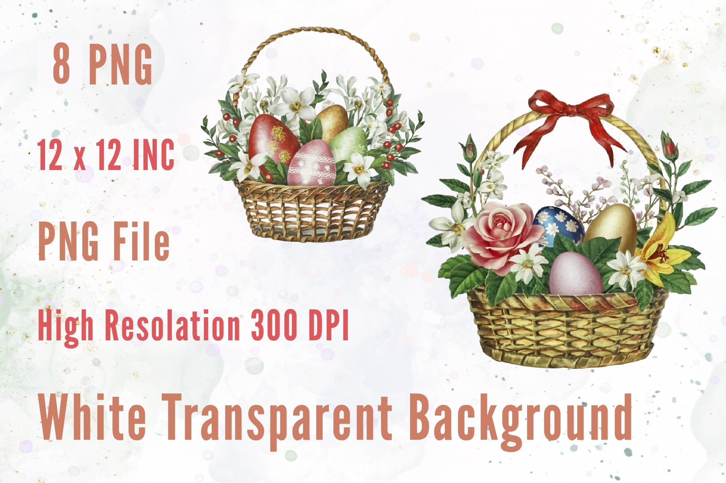 Floral Easter Baskets Clipart Bundle 2