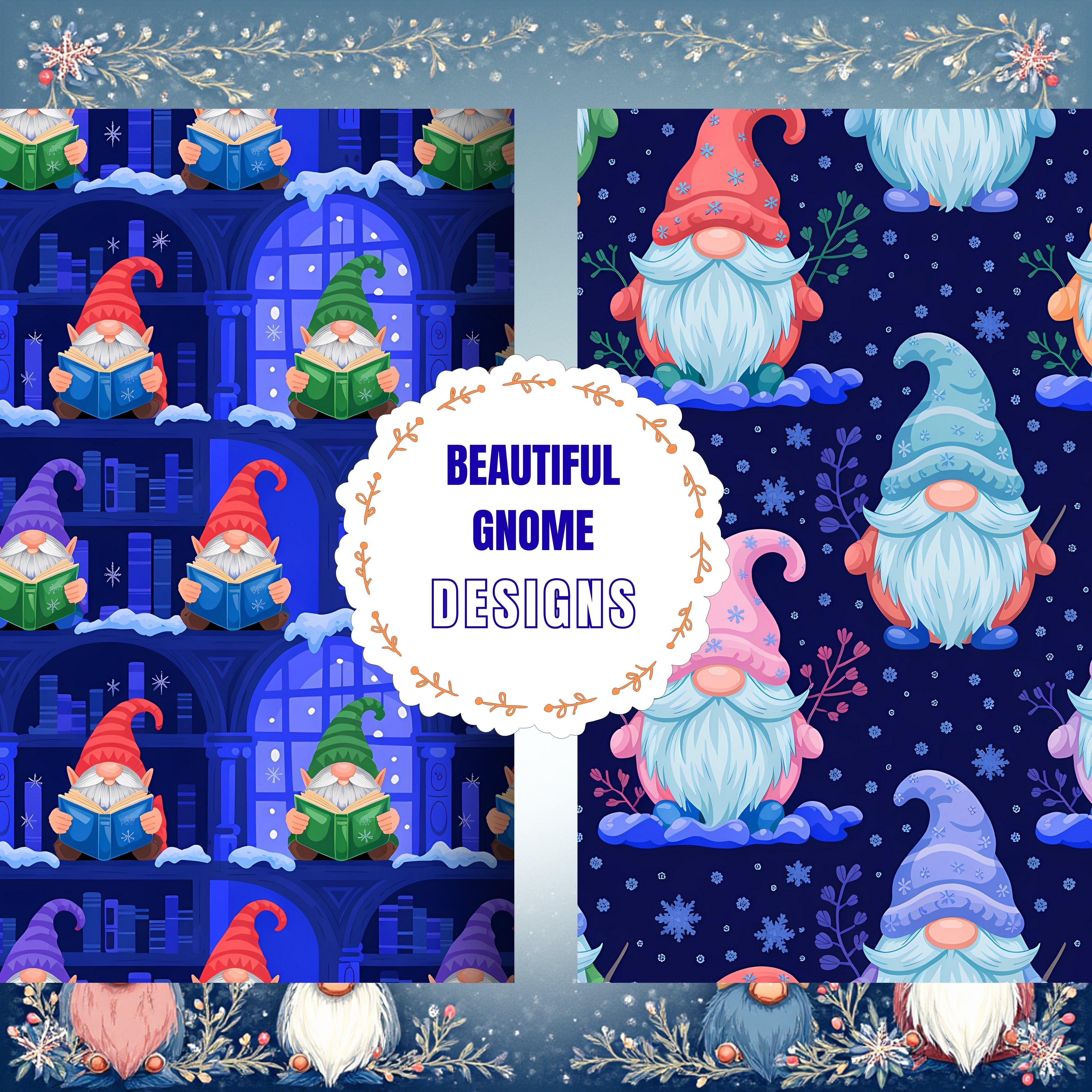 Winter Gnomes Blue Theme Clipart Bundle