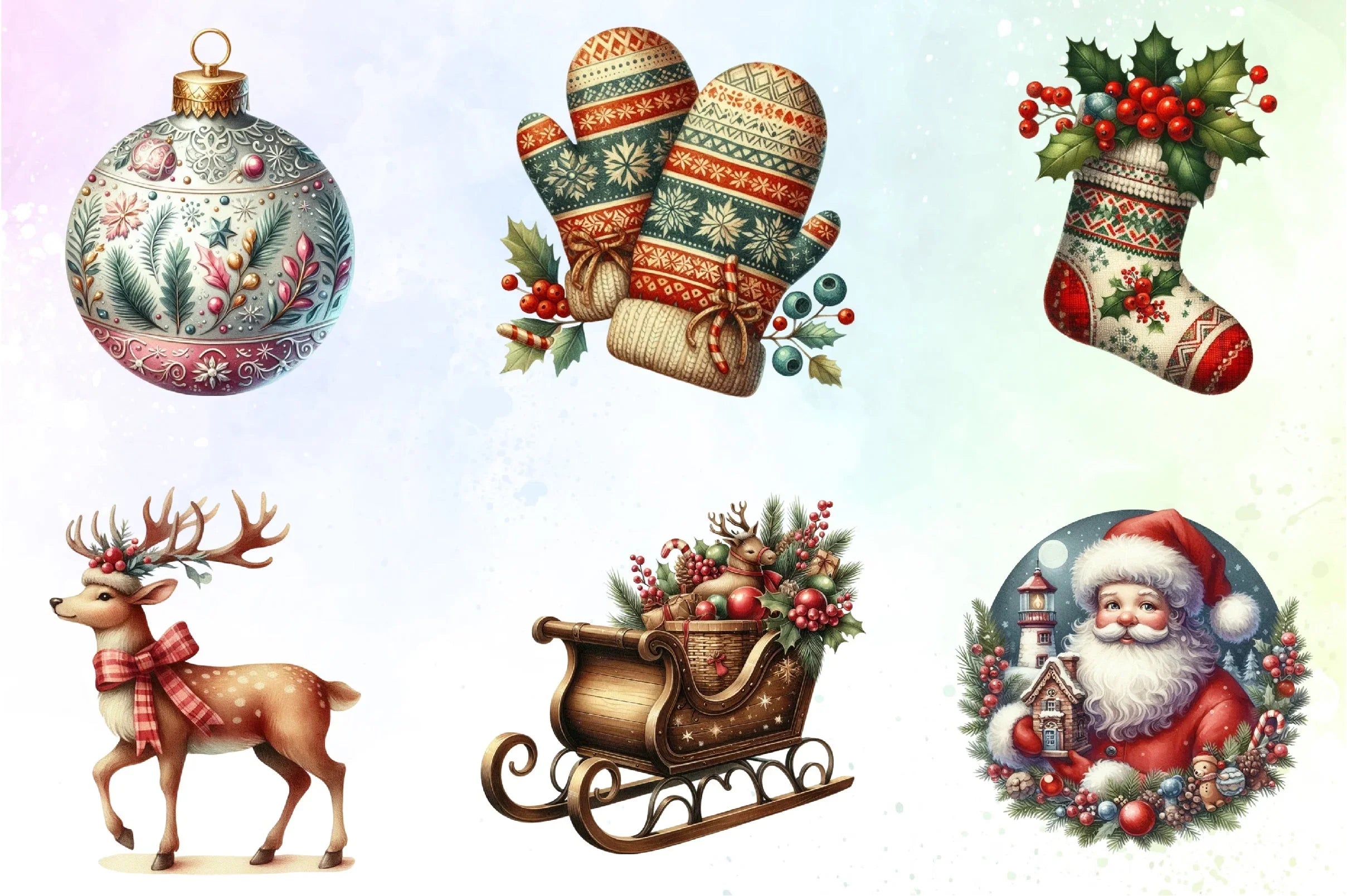 Retro Christmas Clipart Bundle 6 - CraftNest - Digital Crafting and Art