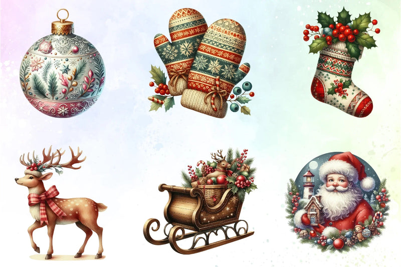 Retro Christmas Clipart Bundle 6 - CraftNest - Digital Crafting and Art