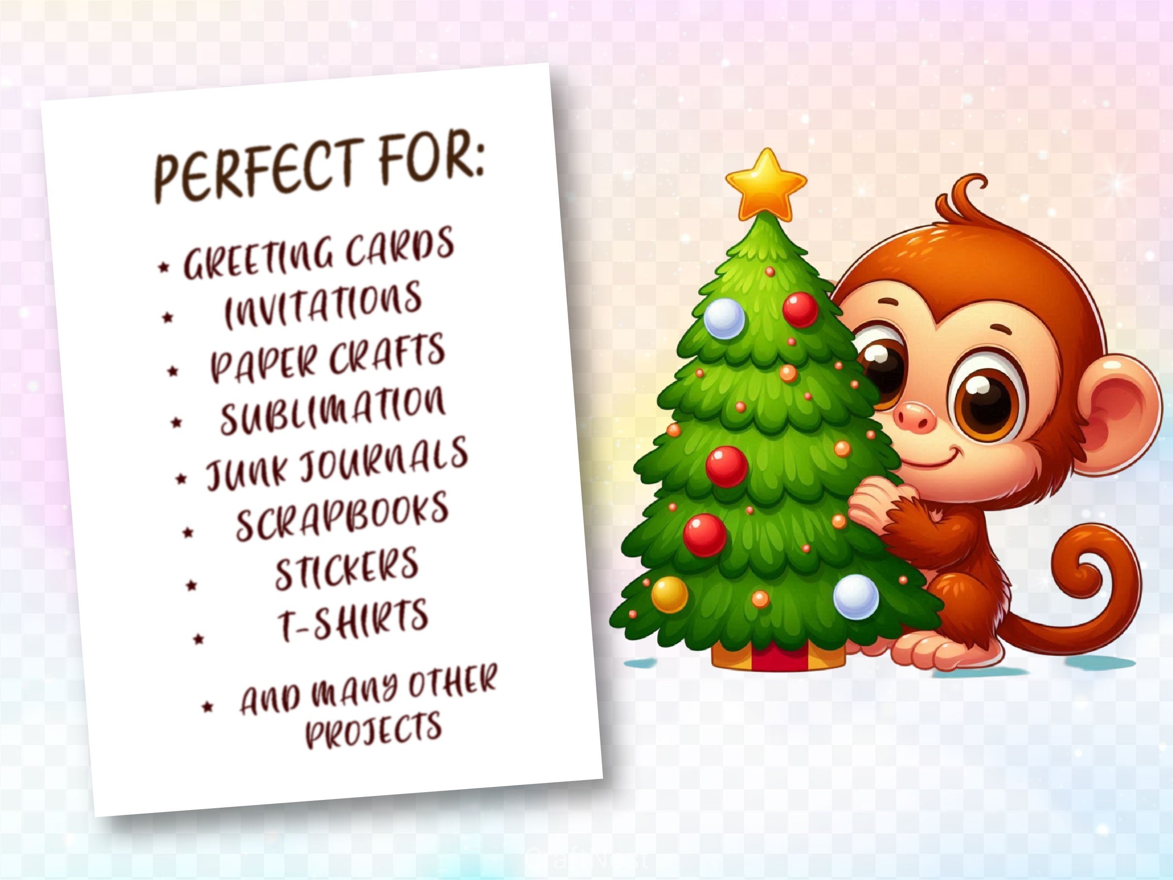 Cute Christmas Monkey Clipart Bundle