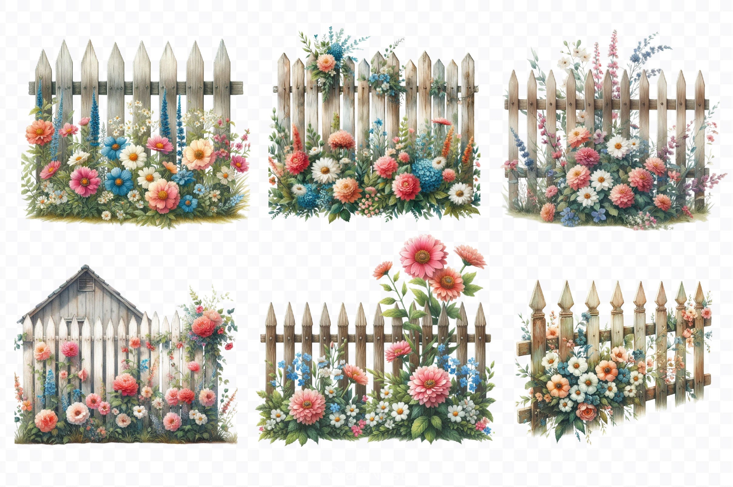 Rustic Picket Fences Clipart Bundle 2