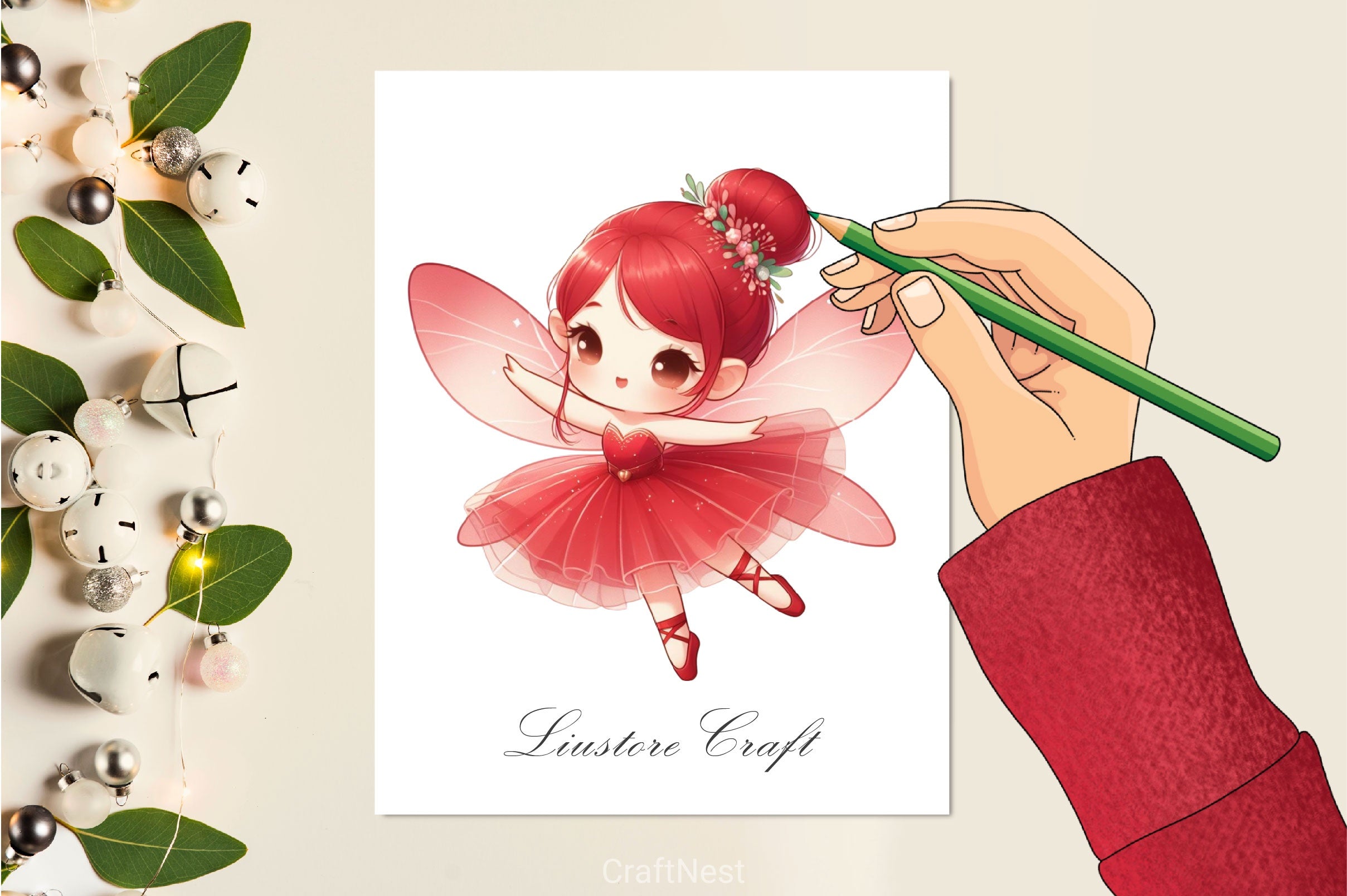 Cute Fairy Red Dress Clipart Bundle