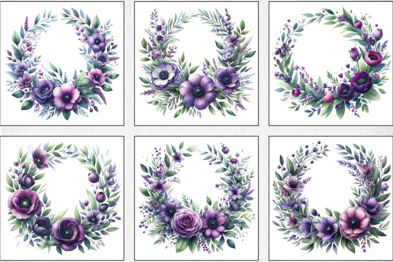 Purple Floral Wreath Clipart Bundle - CraftNest - Digital Crafting and Art