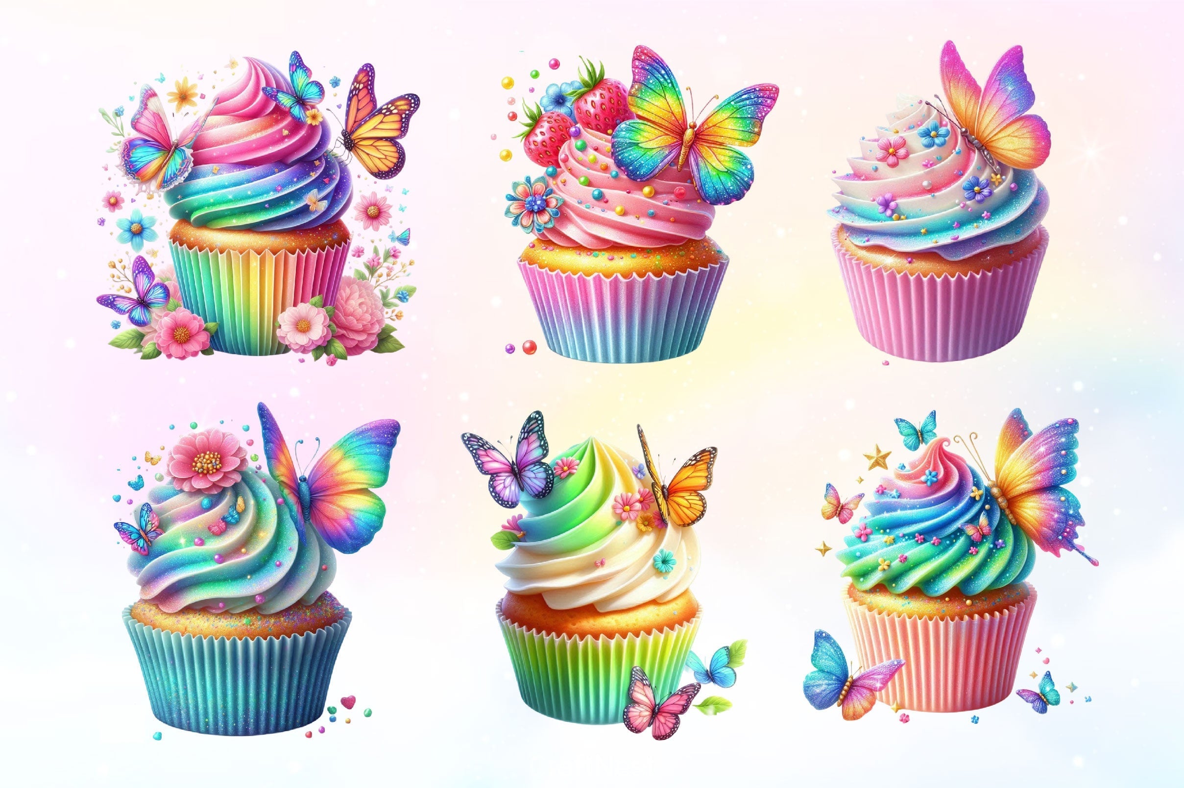 Butterfly Cupcake Clipart Bundle