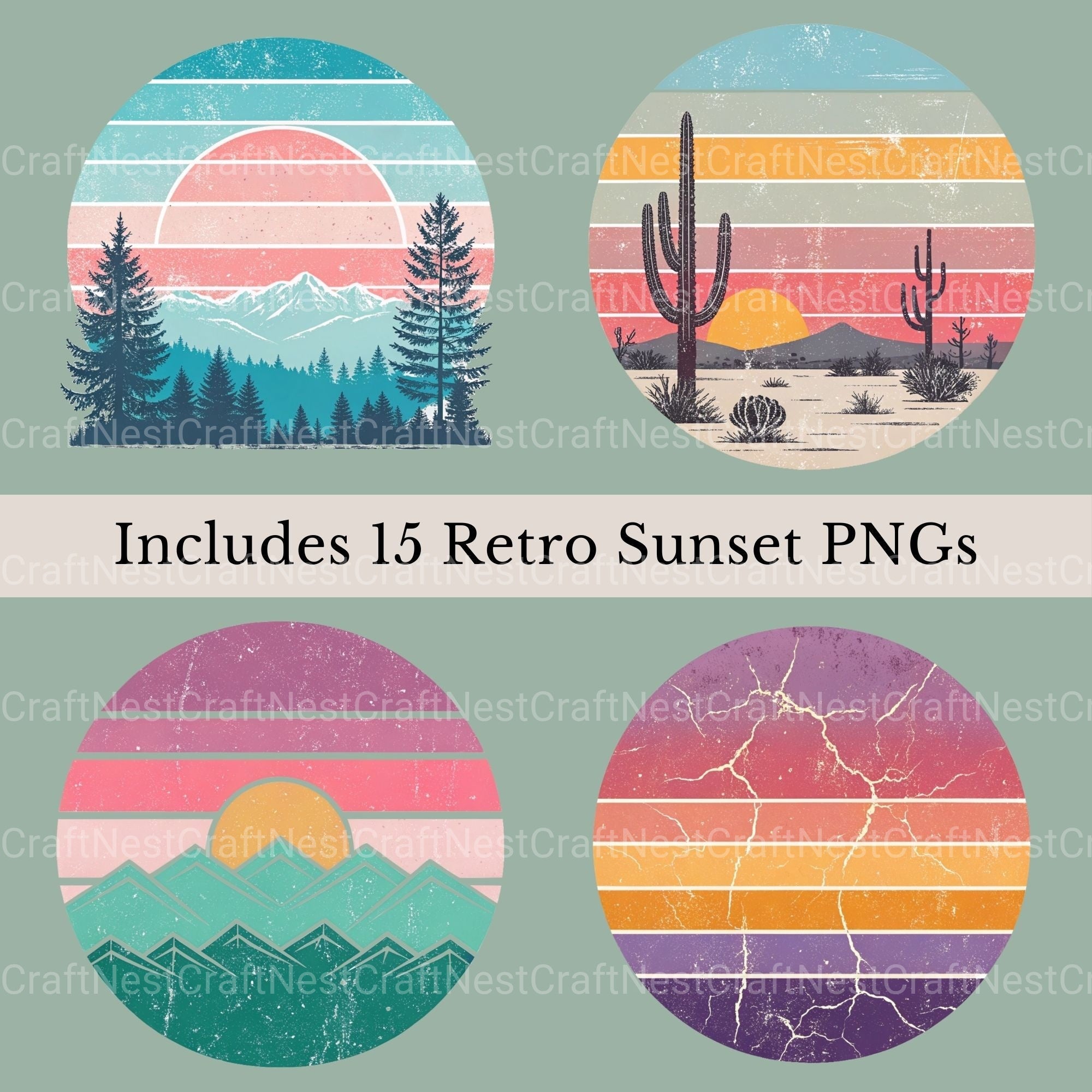 Retro Sunsets 3 Clipart Bundle
