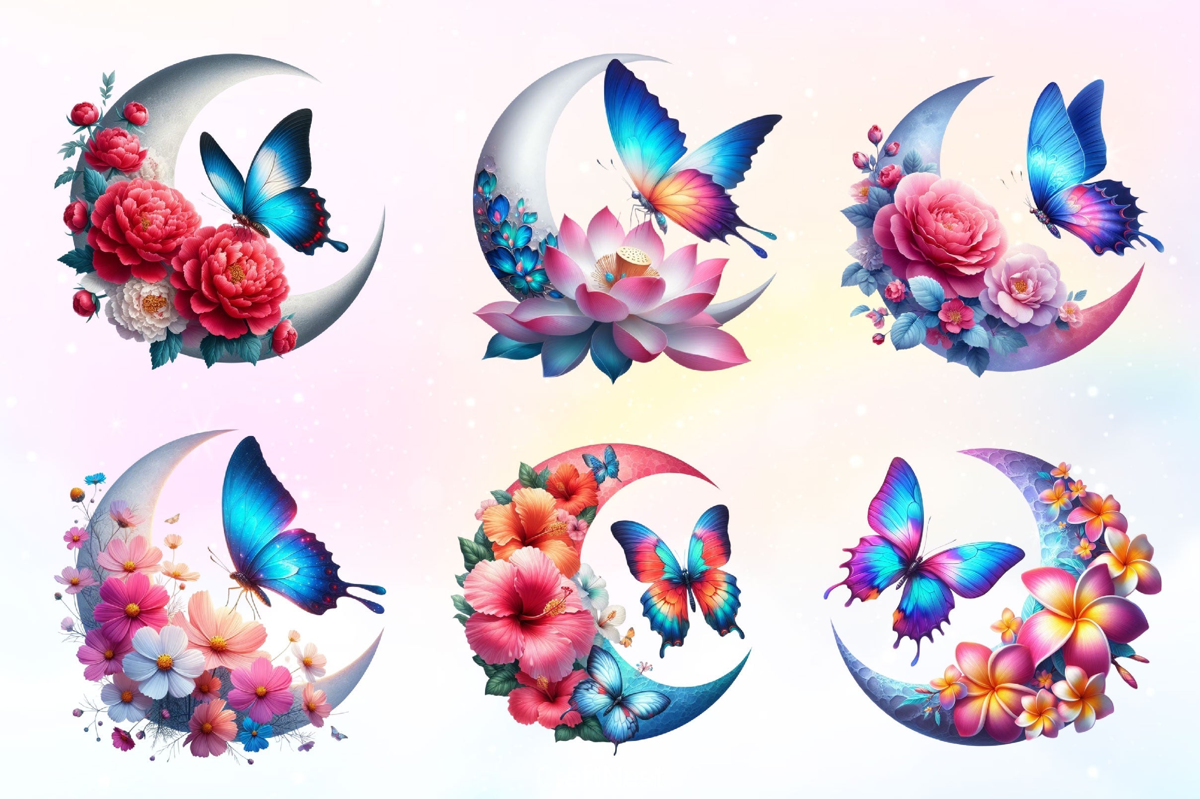 Butterfly And Flower Moon Clipart Bundle 2