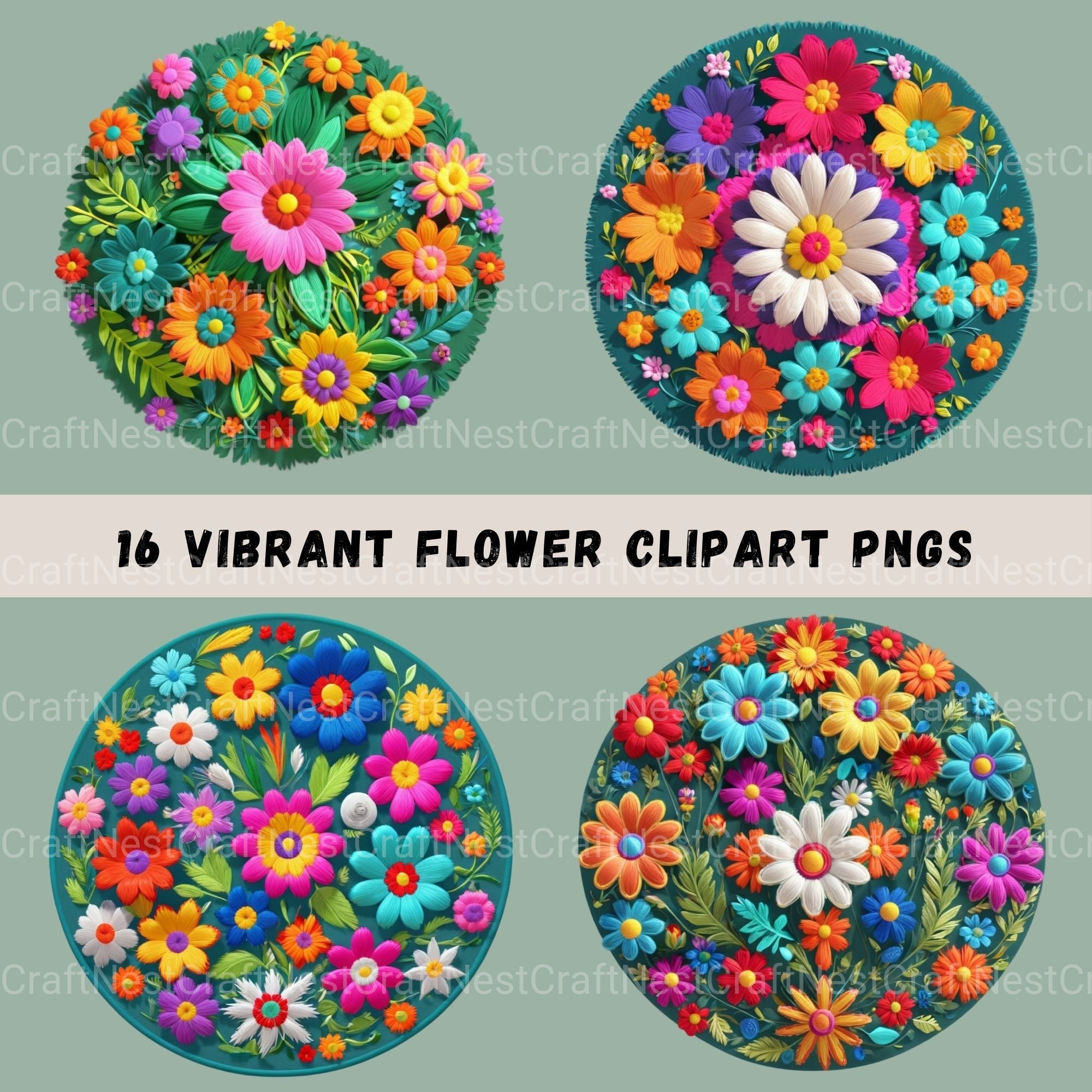 Mexican Flowers 3D 16 Clipart Bundle