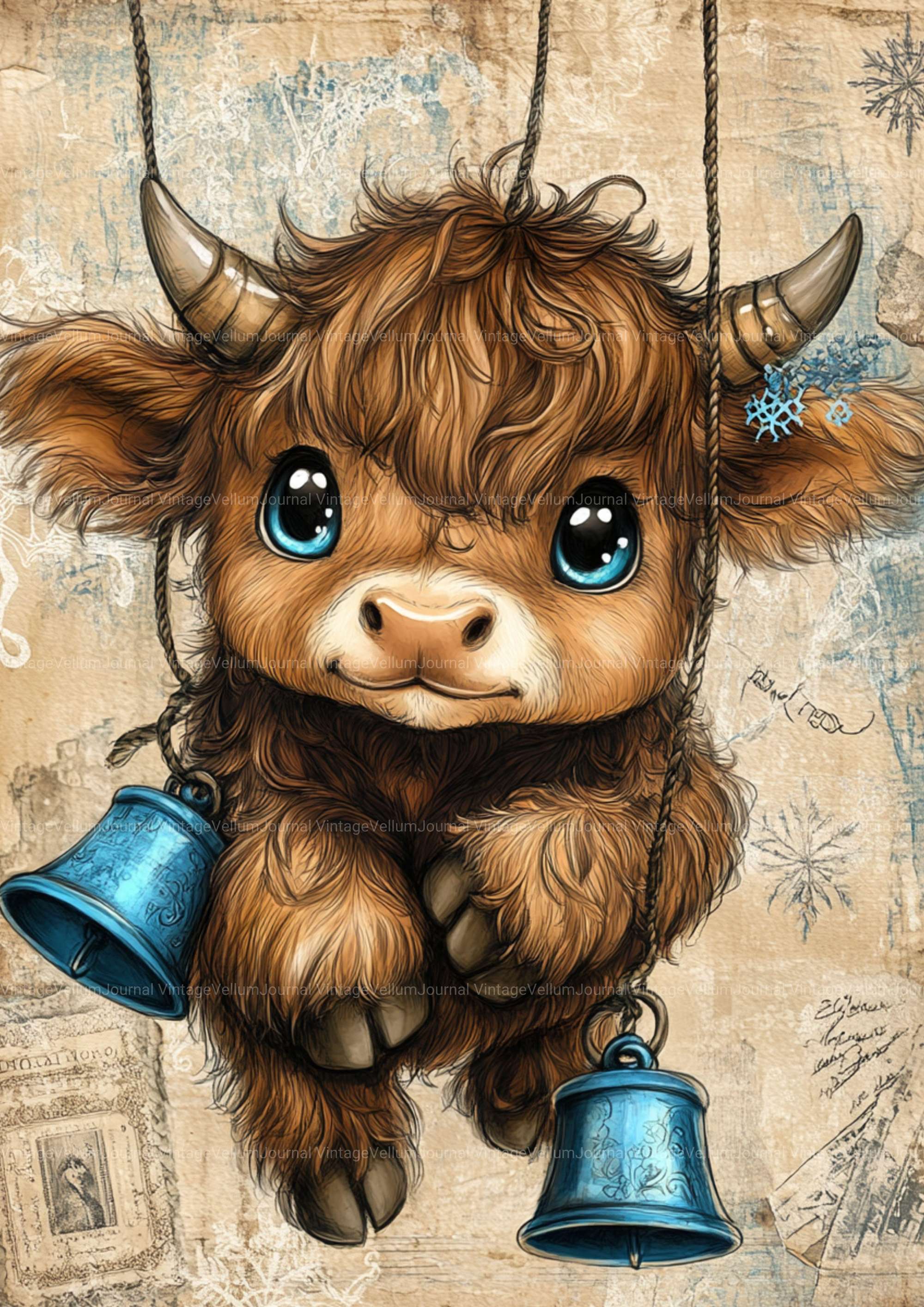 Highland Cow Christmas Junk Journal Pages - CraftNest - Digital Crafting and Art