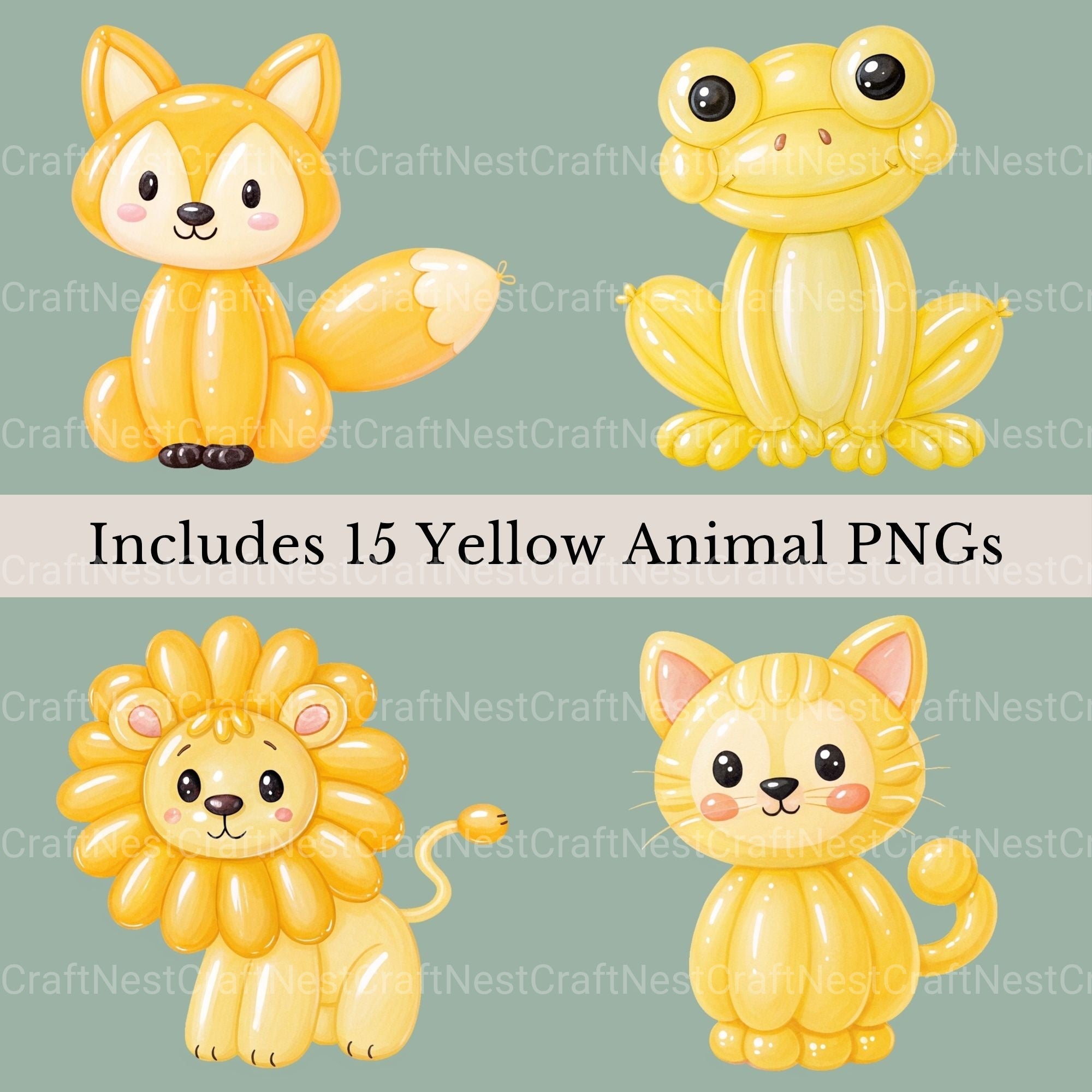 Balloon Animals Yellow Clipart Bundle