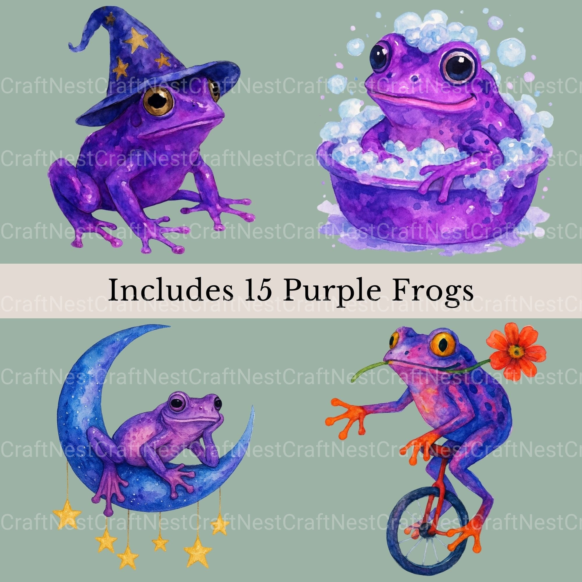Purple Frogs Clipart Bundle