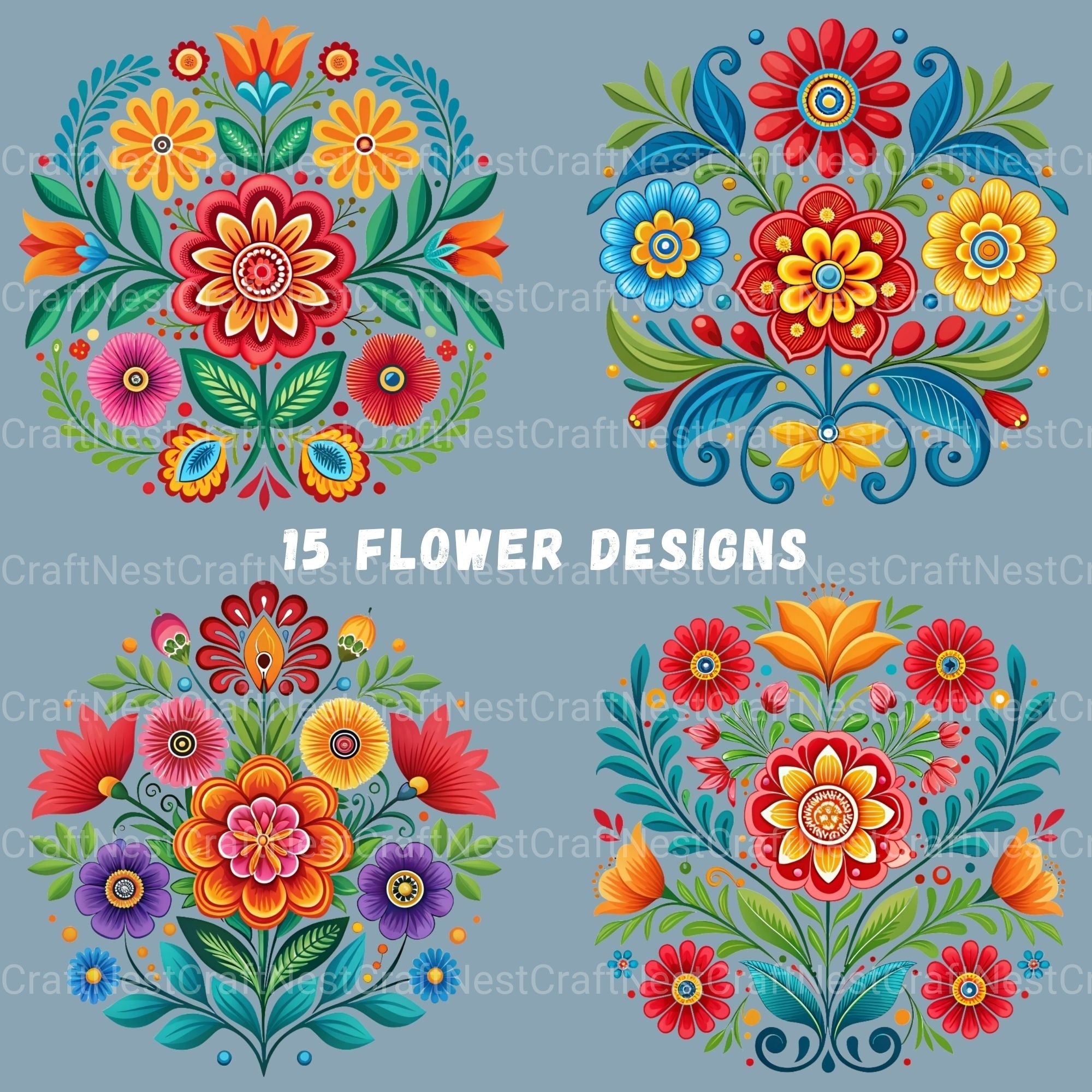 Mexican Flowers 3 Clipart Bundle