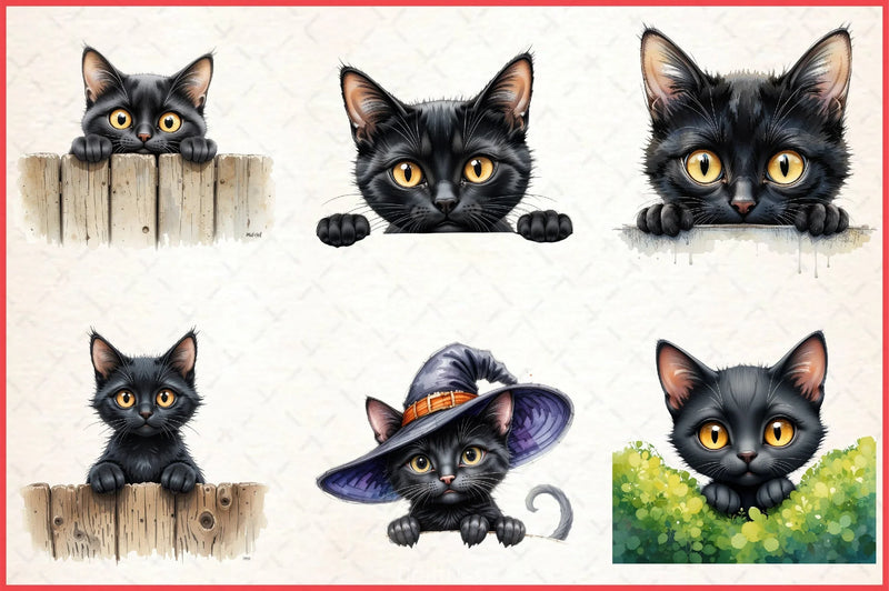 Black Cat Peeking Clipart Bundle 5 - CraftNest - Digital Crafting and Art