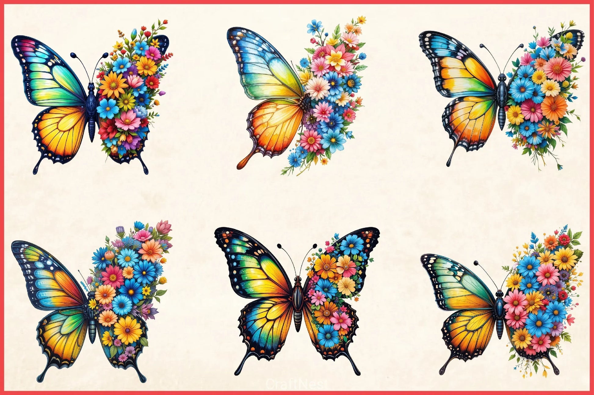 Butterfly Flowers Clipart Bundle 8 - CraftNest - Digital Crafting and Art