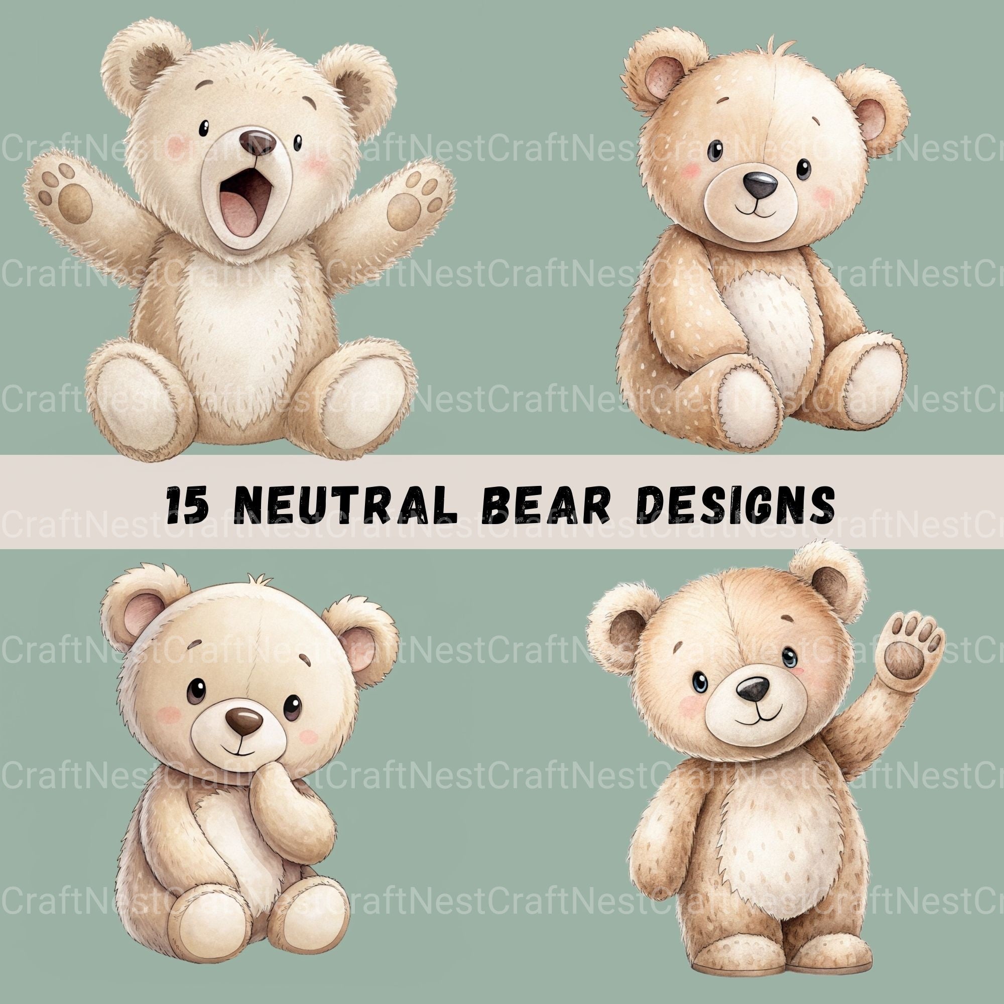 Neutral Bears Clipart Bundle