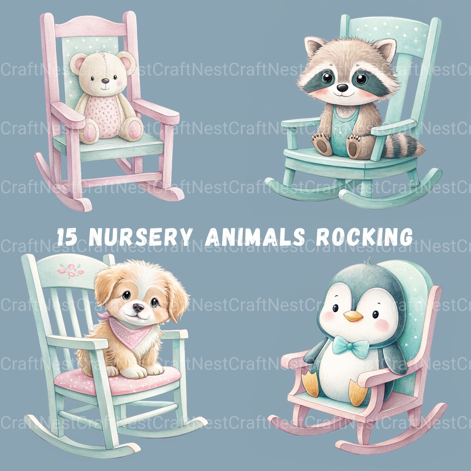 Rocking Chair Nursery Animals Clipart Bundle