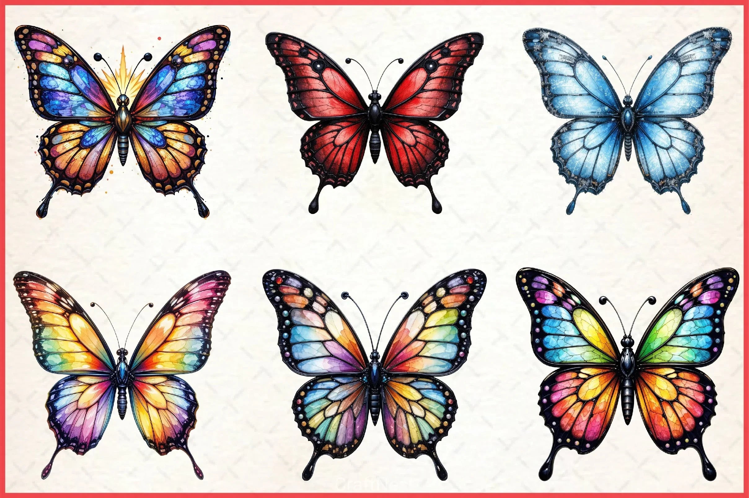 Colorful Butterfly Stained Glass Clipart Bundle - CraftNest - Digital Crafting and Art