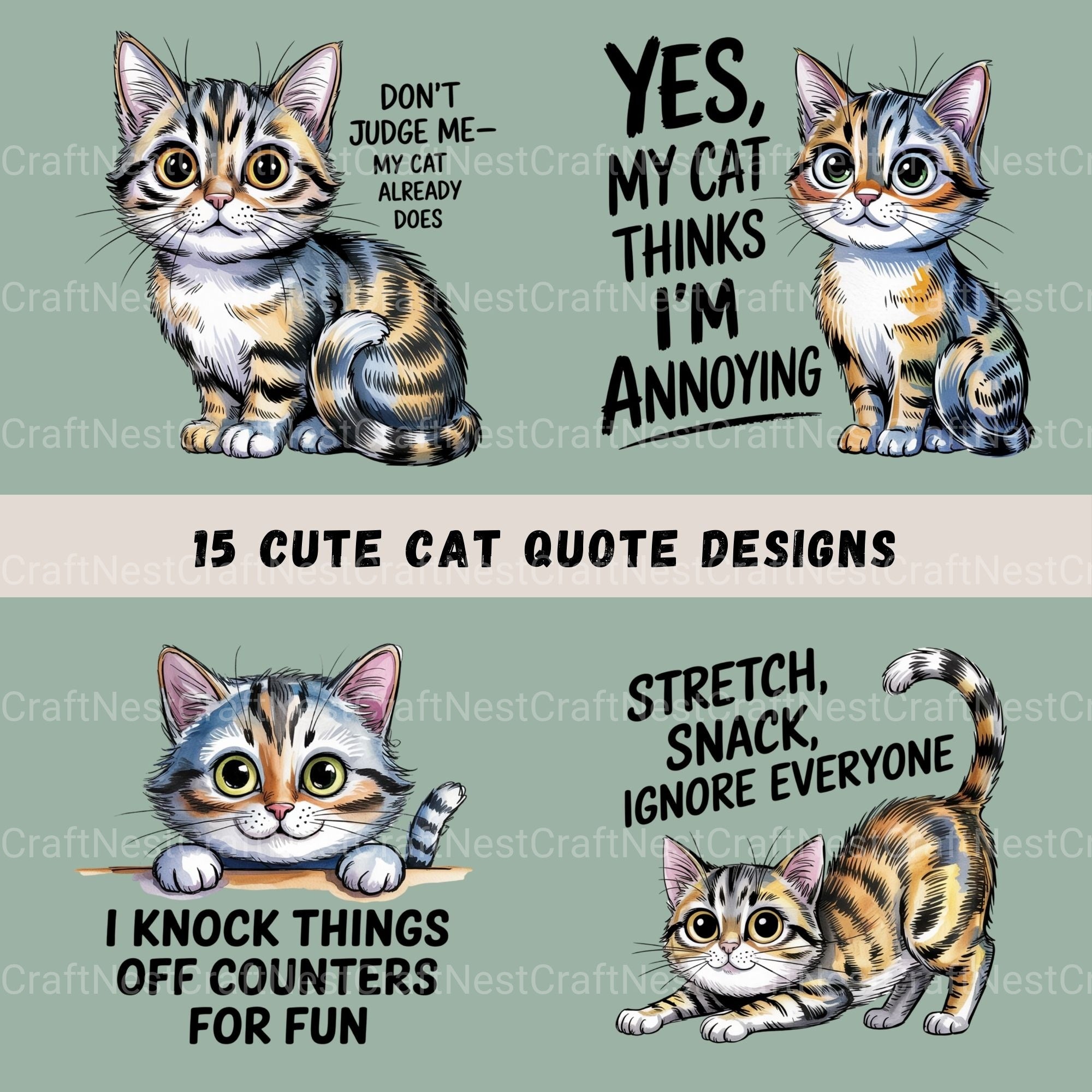 Funny Cat Quotes Clipart Bundle