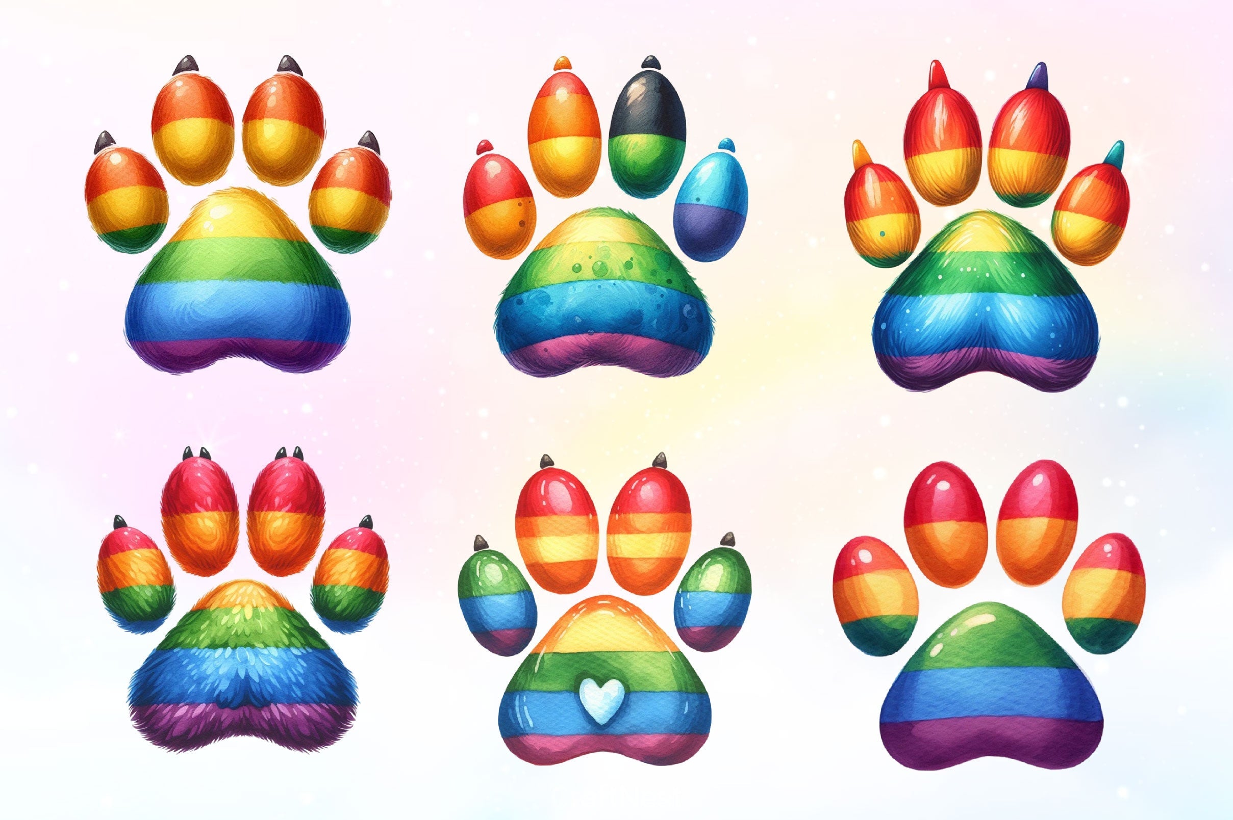 LGBT Rainbow Dog Paw Clipart Bundle 3