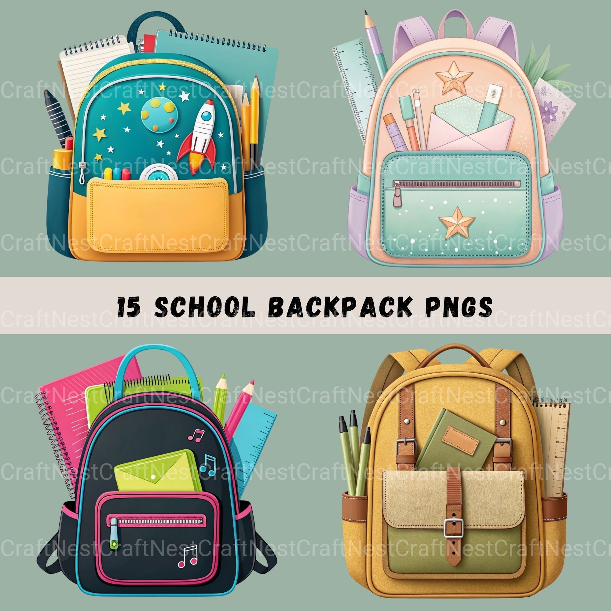School Backpacks Clipart Bundle
