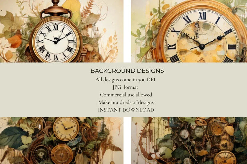 Botanical Timekeepers Junk Journal Papers - CraftNest - Digital Crafting and Art