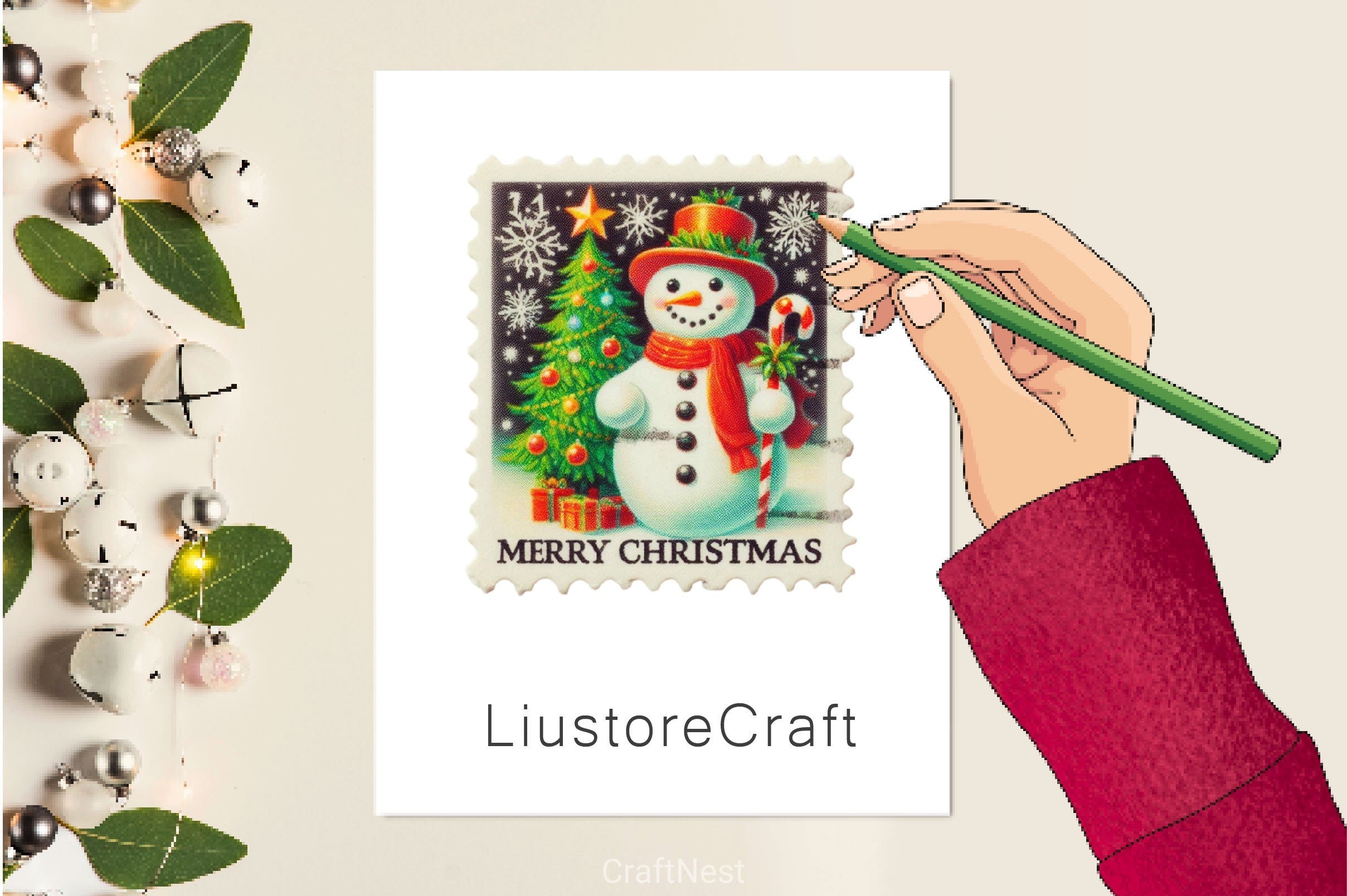 Christmas Snowman Postage Stamps Clipart Bundle 2