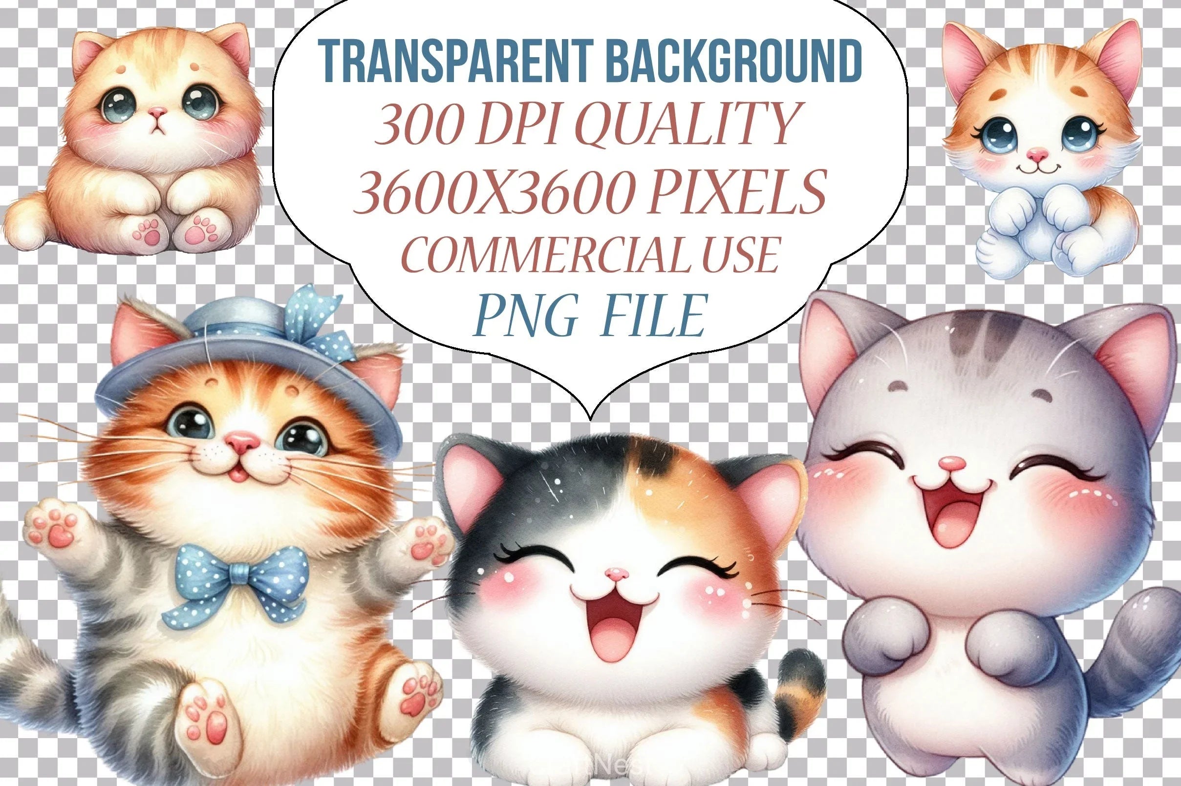 Cute Happy Cat Clipart Bundle - CraftNest - Digital Crafting and Art