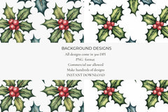 Christmas Holly Seamless Papers - CraftNest - Digital Crafting and Art