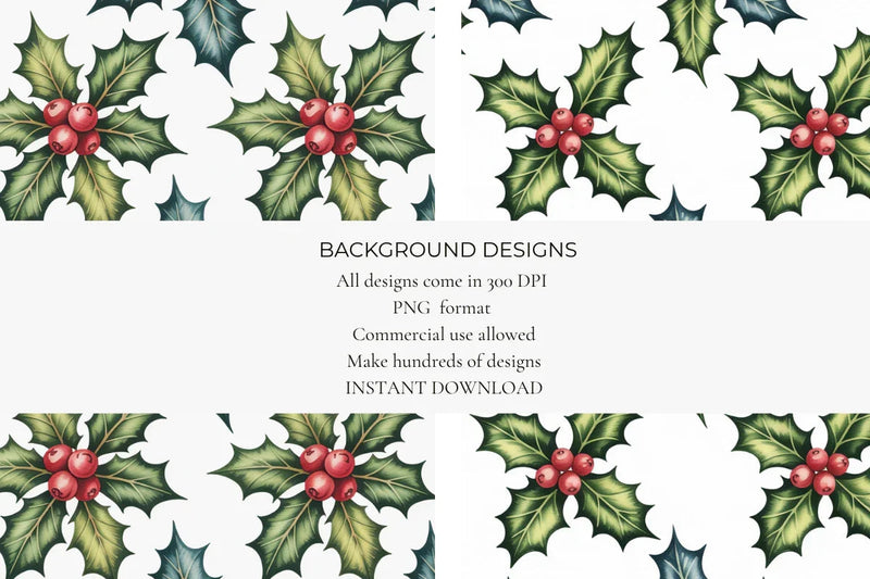 Christmas Holly Seamless Papers - CraftNest - Digital Crafting and Art