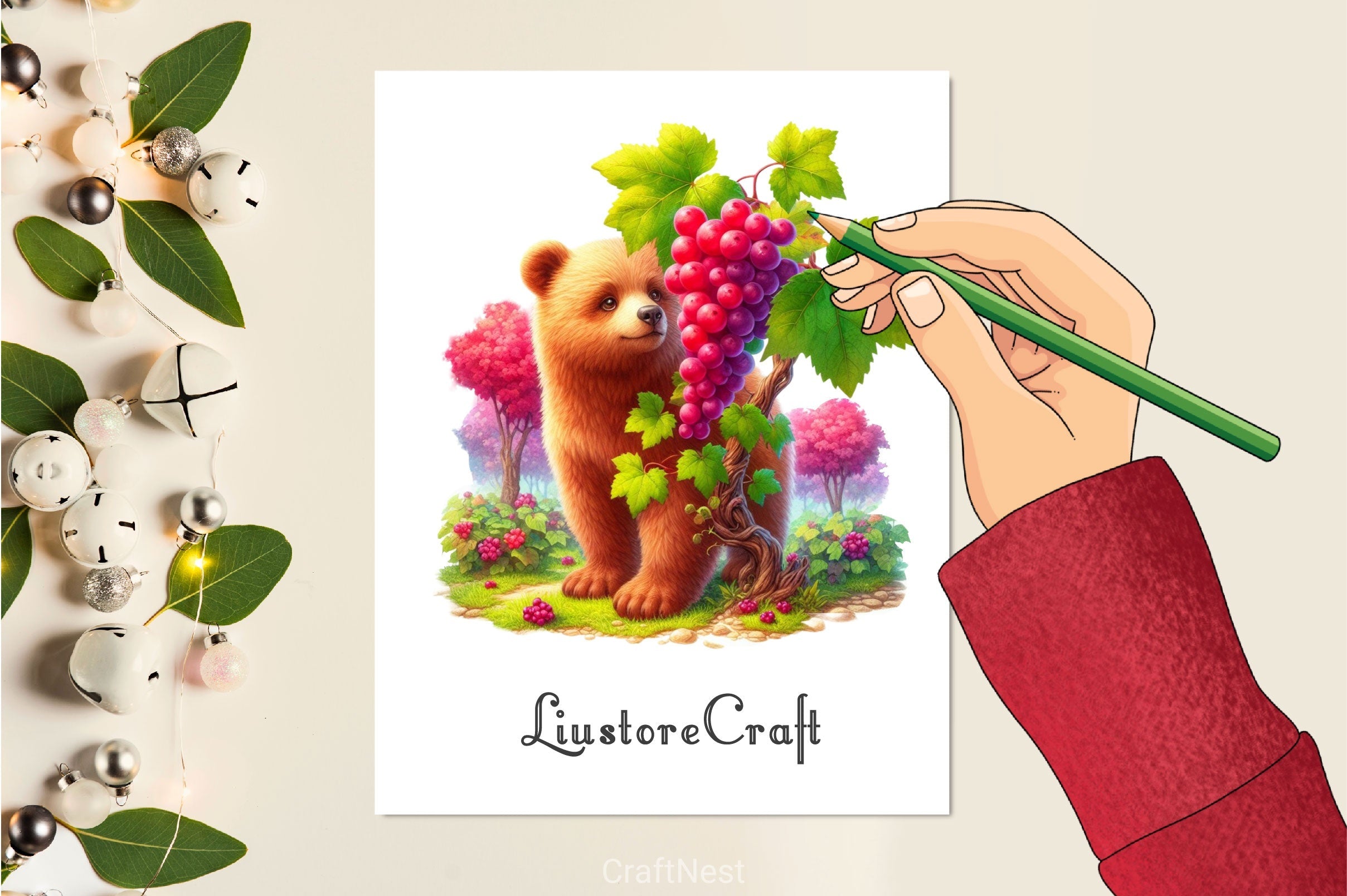 Teddy Bear In Grape Garden Clipart Bundle