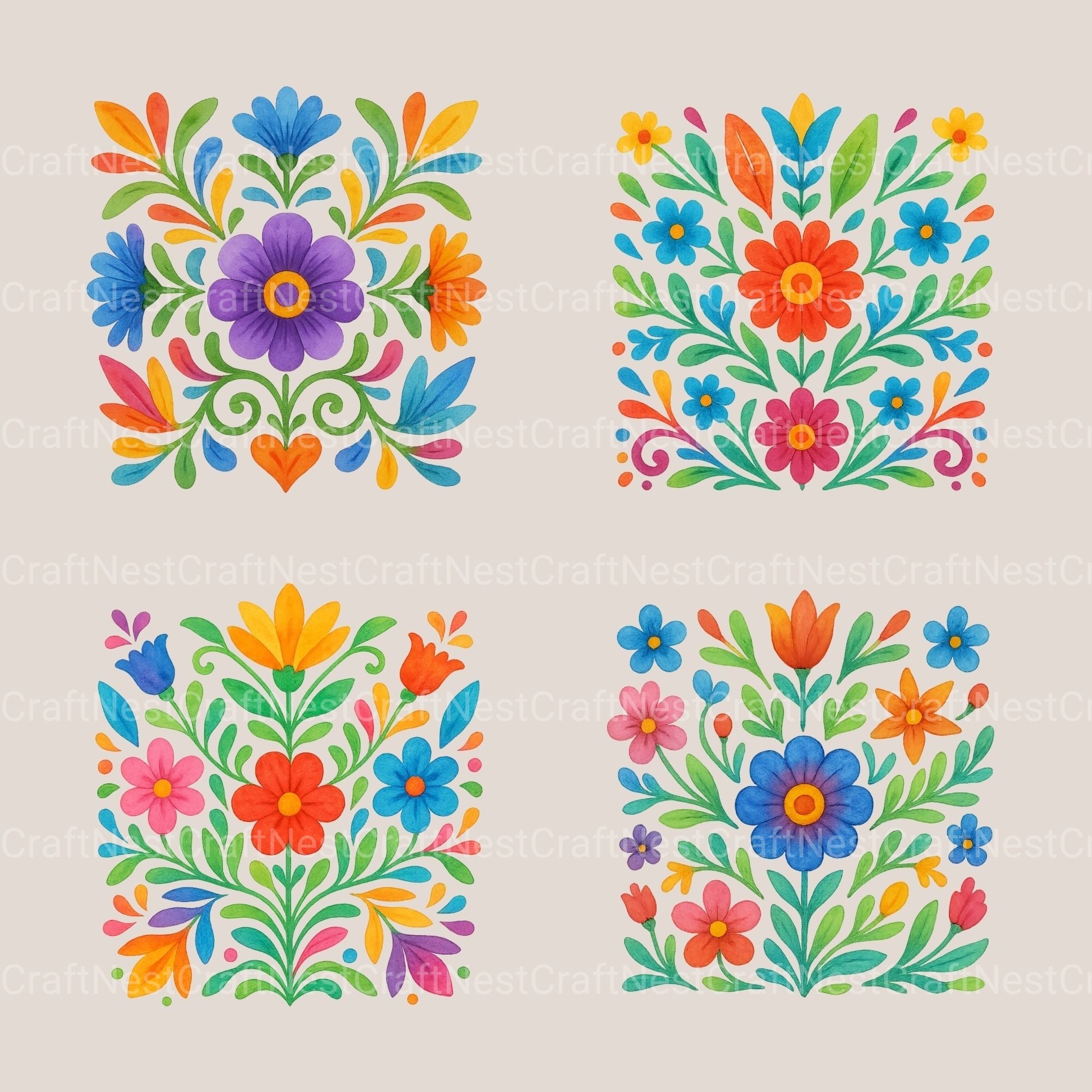 Mexican Flowers Square Clipart Bundle