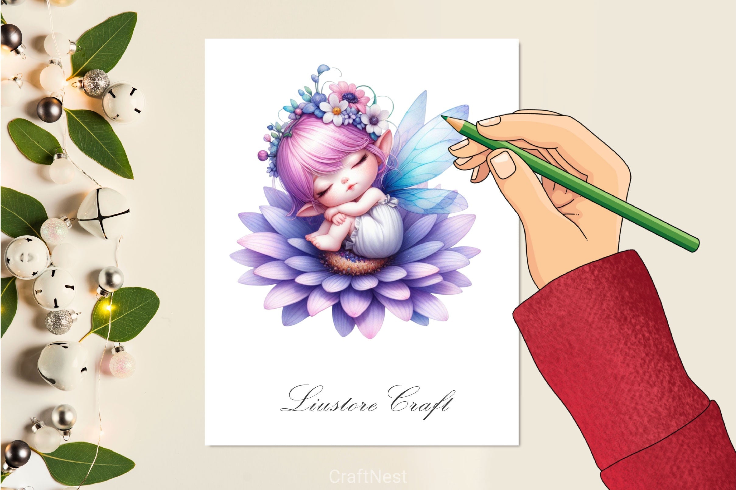 Baby Fairy Sleeping On Flower Clipart Bundle 5