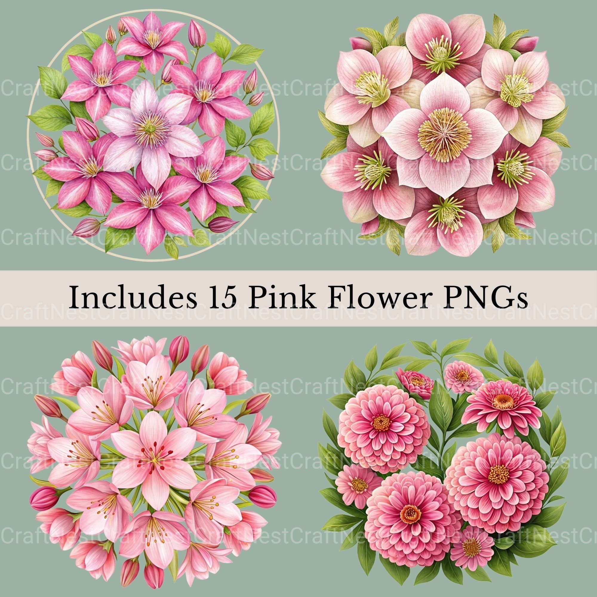 Pink Coquette Flowers Clipart Bundle