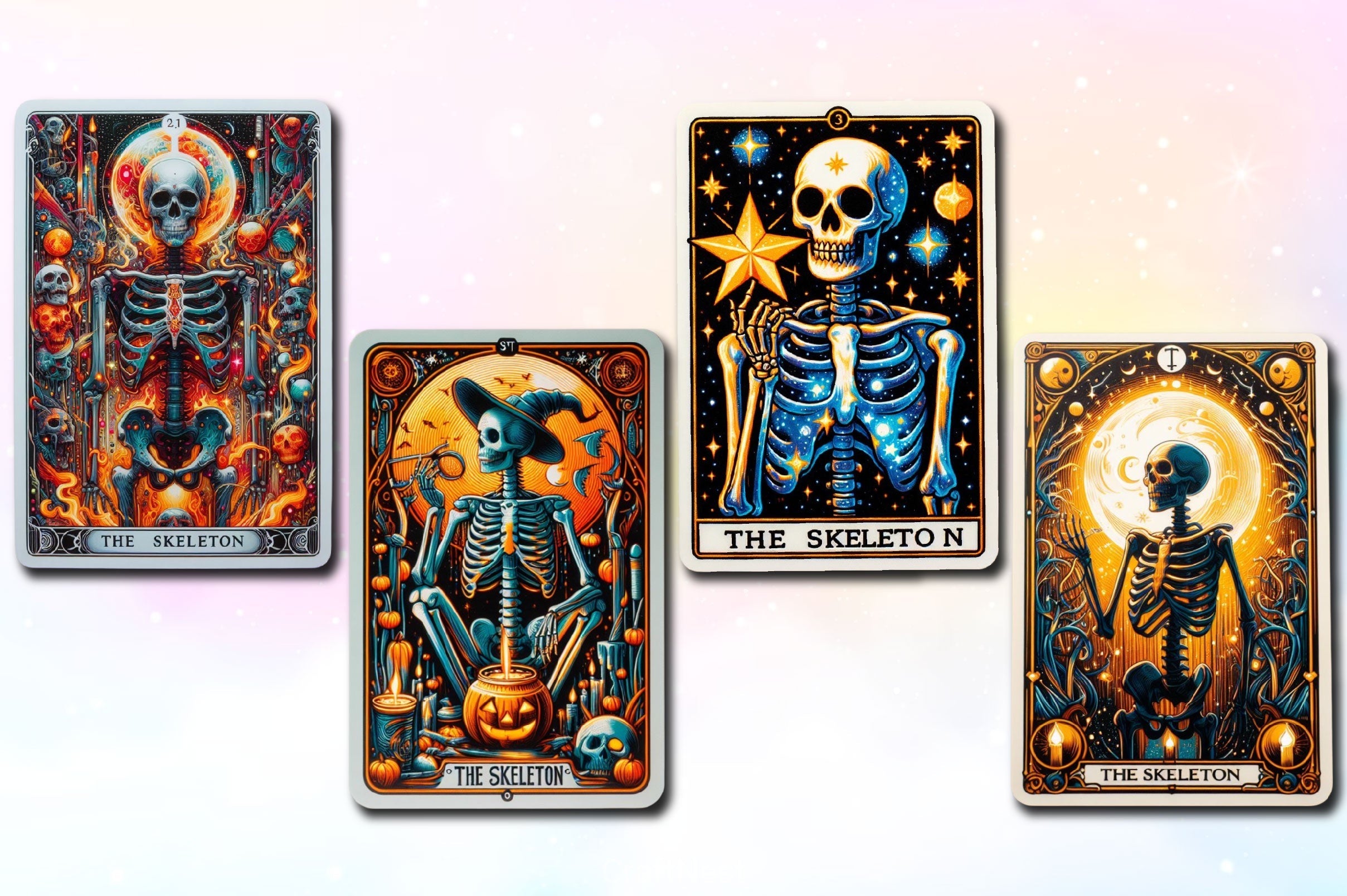 Funny Skeleton Tarot Card Clipart Bundle 4