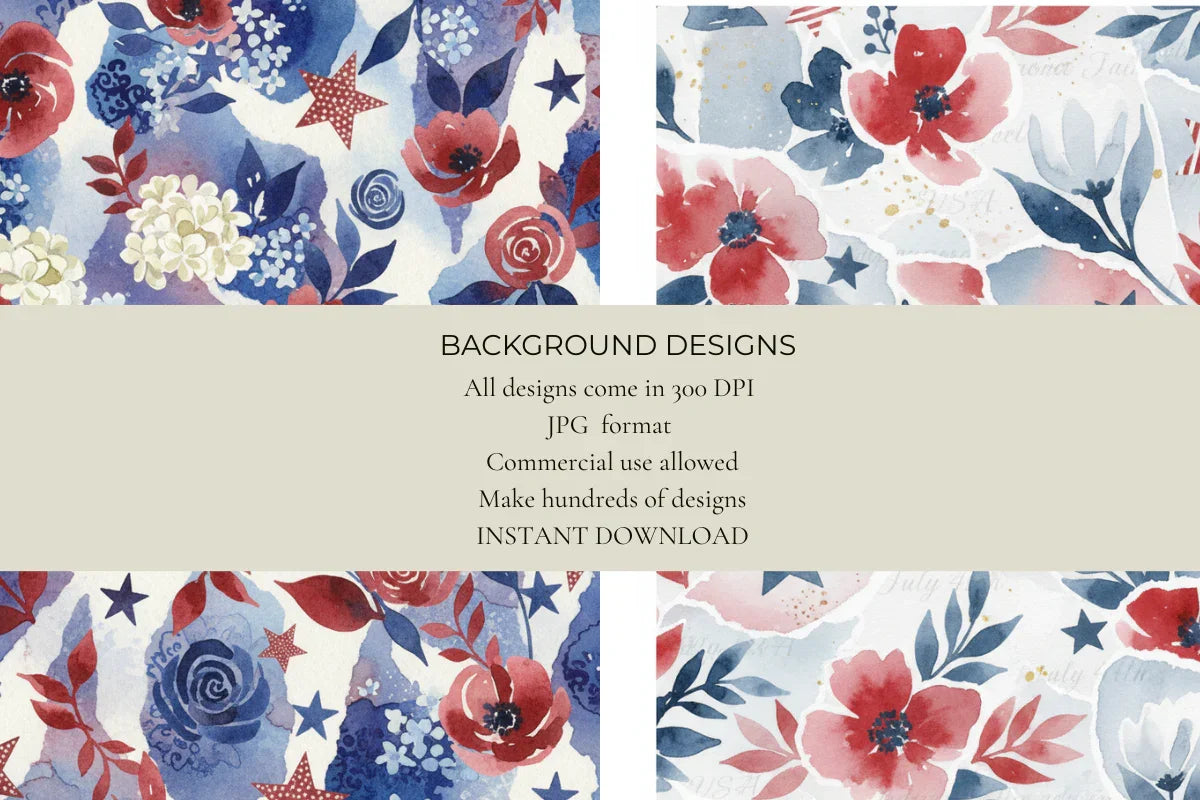 4th of July Florals Junk Journal Papers - CraftNest - Digital Crafting and Art