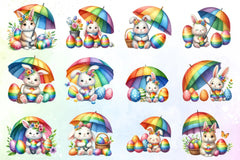 Easter Bunny Rainbow Umbrella Clipart Bundle - CraftNest - Digital Crafting and Art