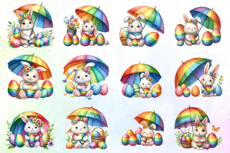 Easter Bunny Rainbow Umbrella Clipart Bundle - CraftNest - Digital Crafting and Art