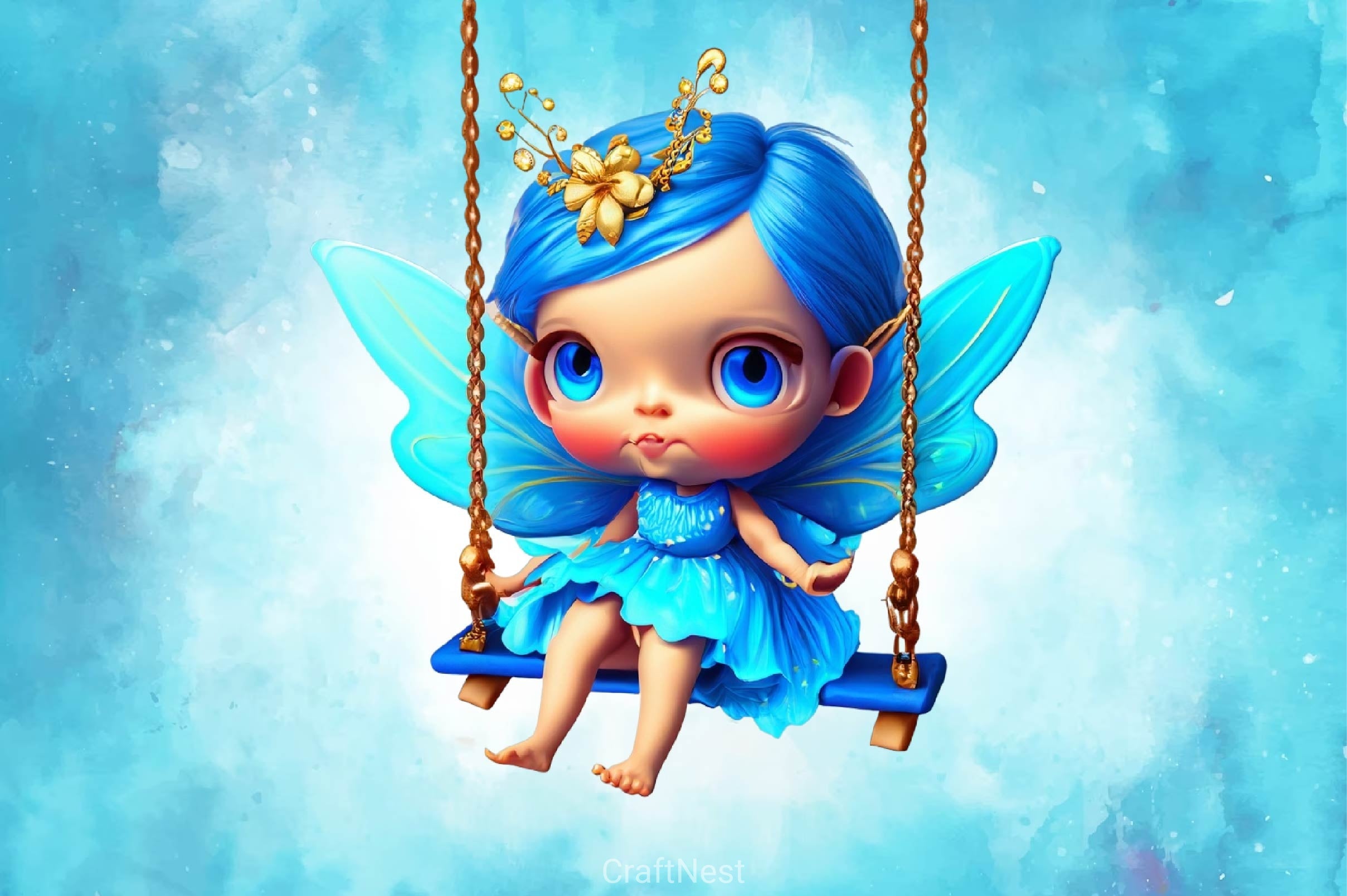 Blue Cute Fairy With Swing Clipart Bundle