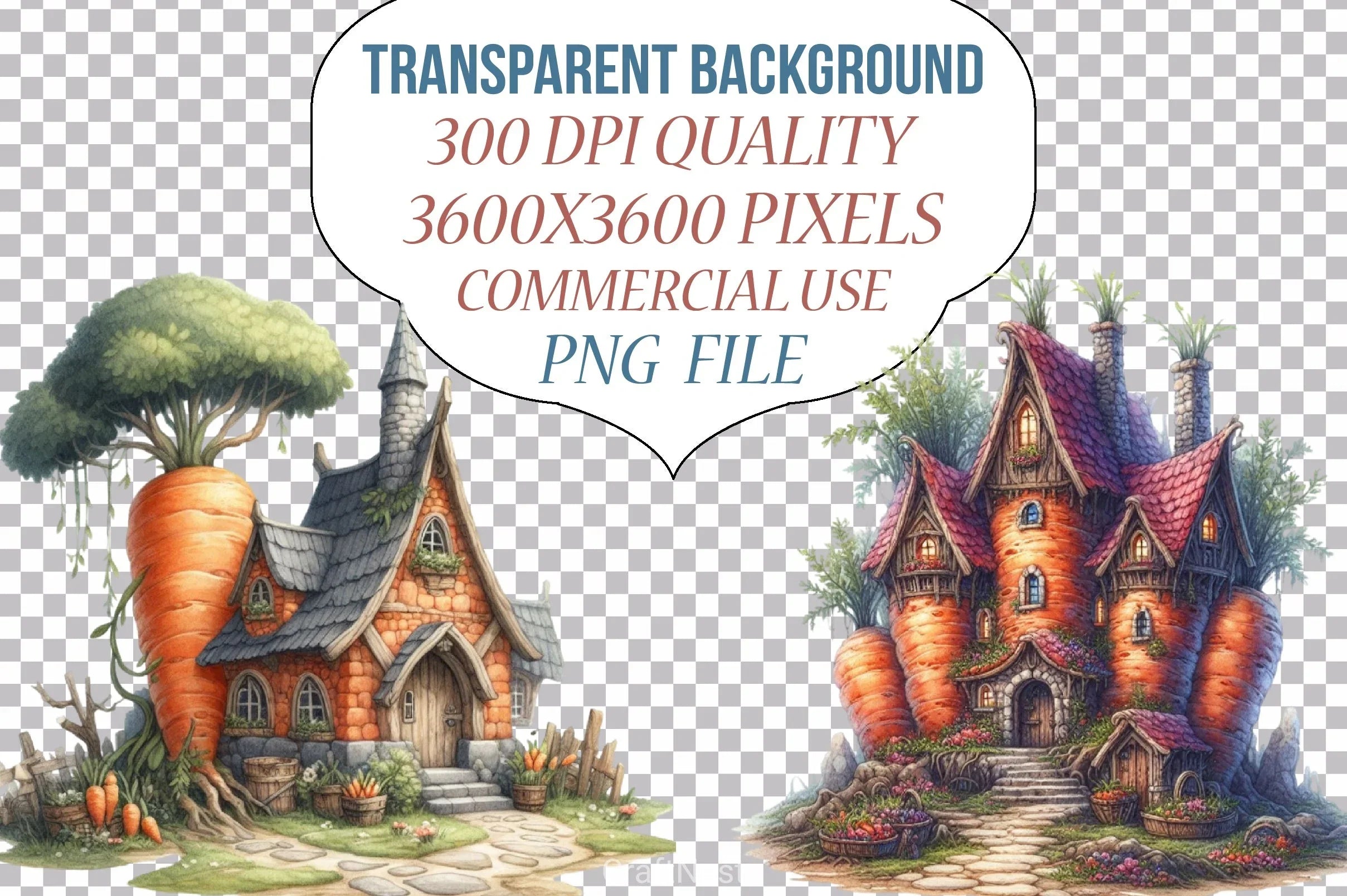 Fantasy Carrot House Clipart Bundle - CraftNest - Digital Crafting and Art