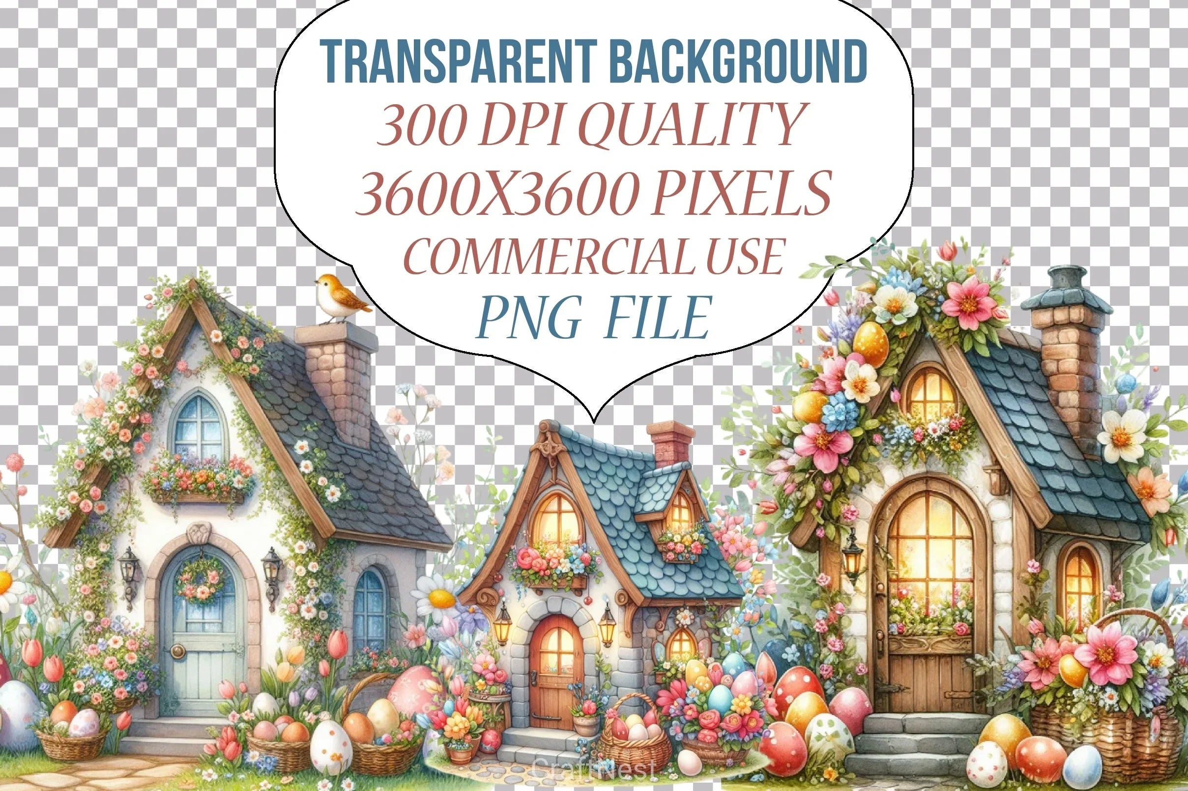 Cute Easter Eggs House Clipart Bundle - CraftNest - Digital Crafting and Art