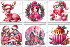 Retro Pink Christmas Clipart Bundle 12 - CraftNest - Digital Crafting and Art