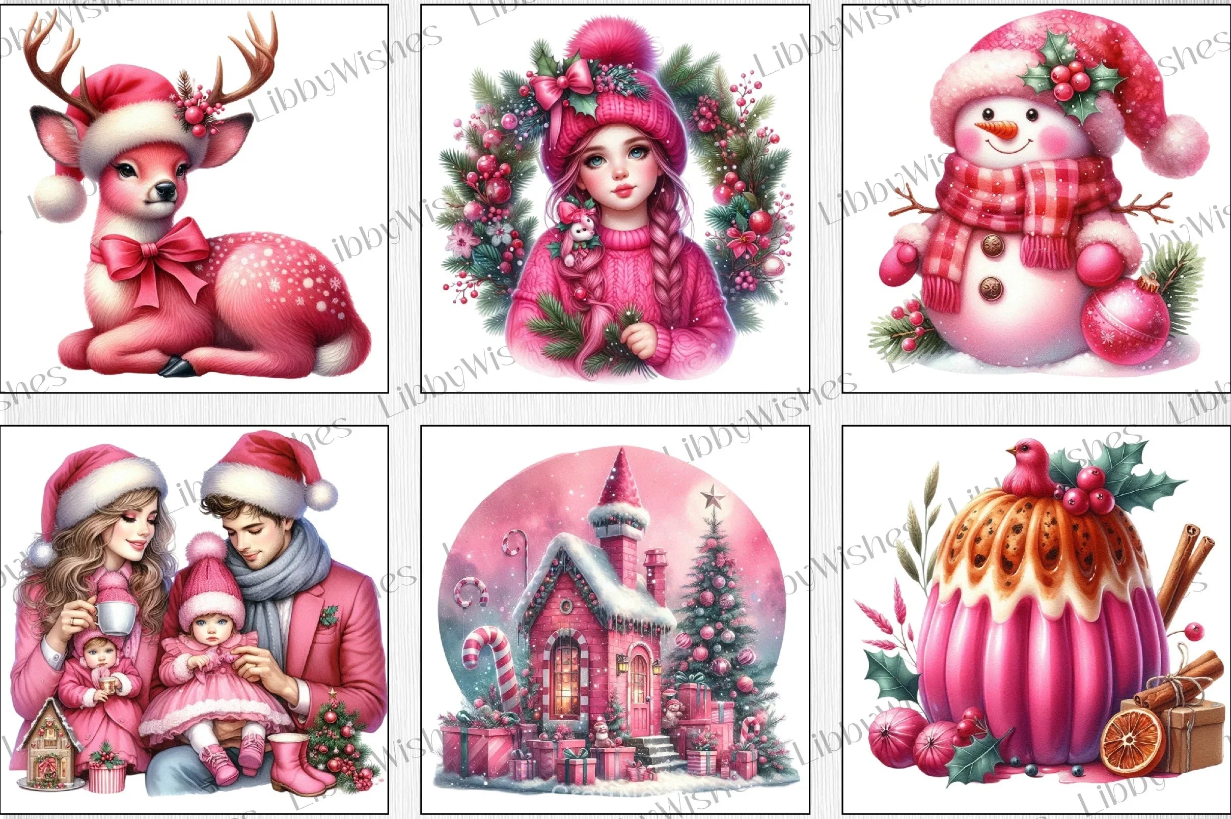 Retro Pink Christmas Clipart Bundle 12 - CraftNest - Digital Crafting and Art