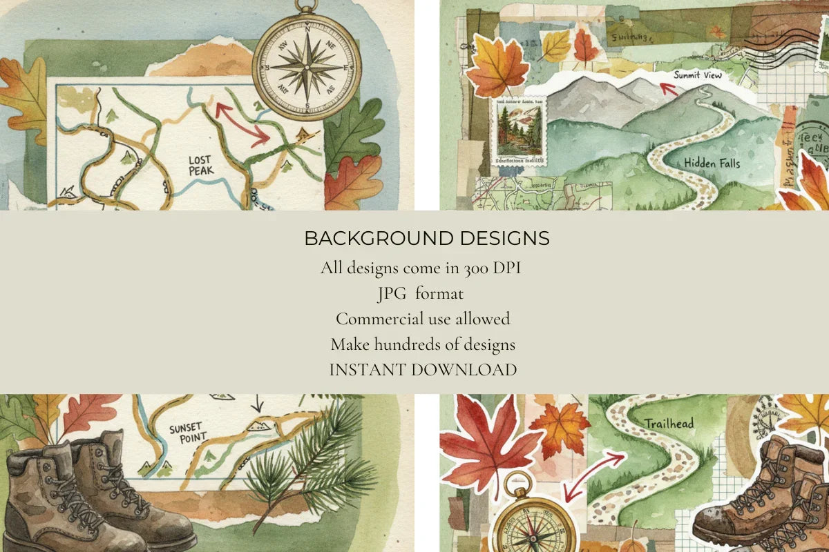 Hiking Trails Junk Journal Papers - CraftNest - Digital Crafting and Art