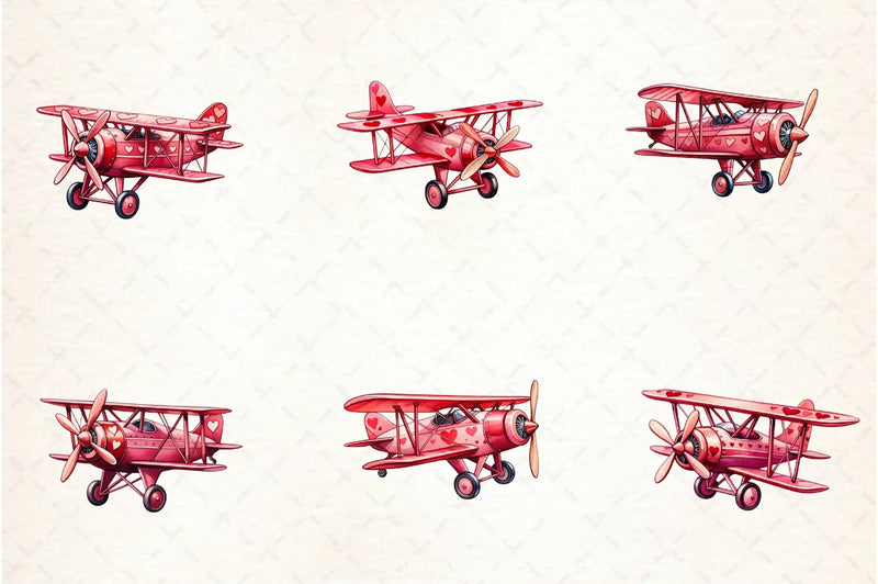 Pink Vintage Airplane Valentine Clipart Bundle - CraftNest - Digital Crafting and Art