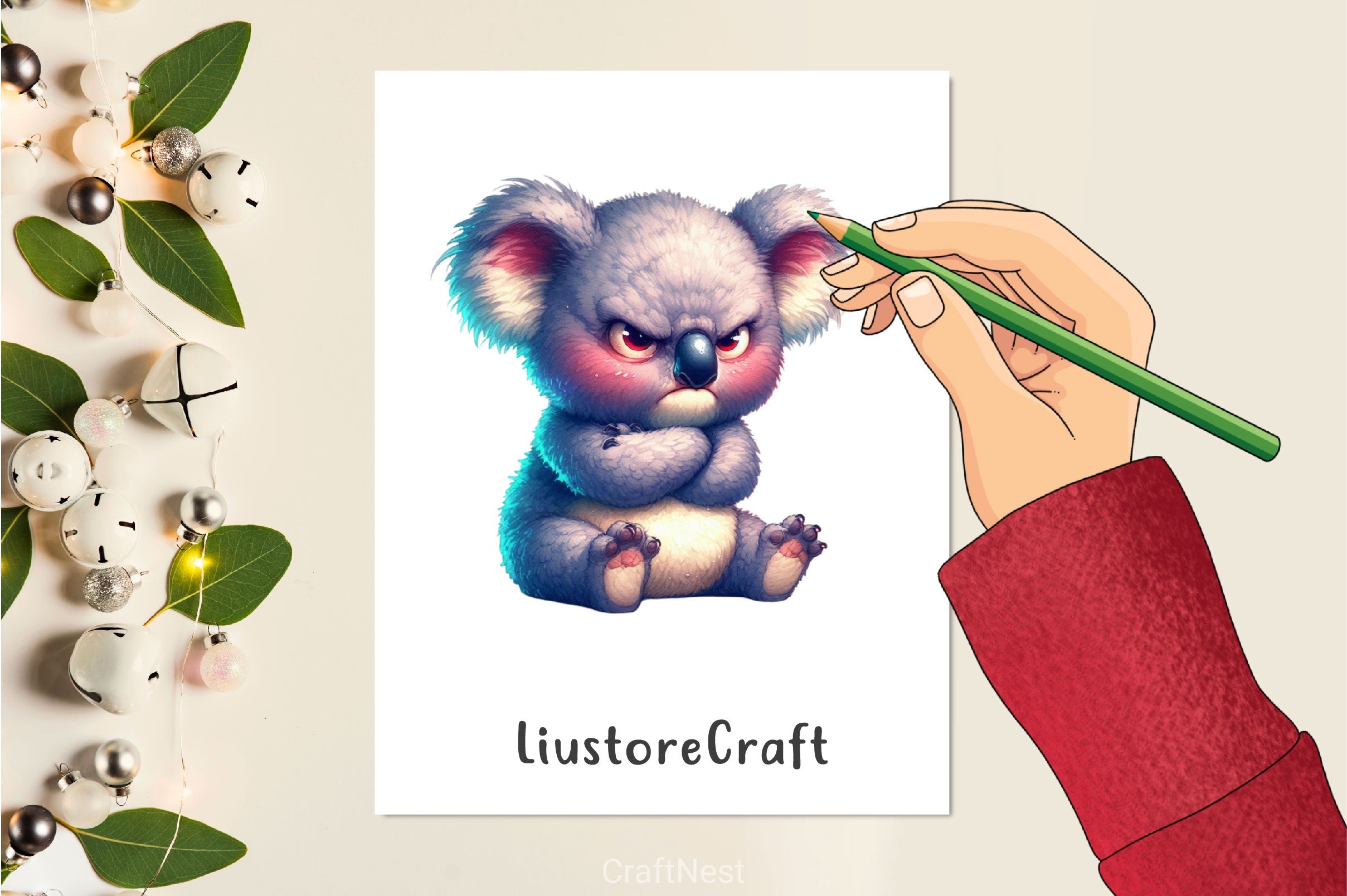 Funny Grumpy Koala Clipart Bundle