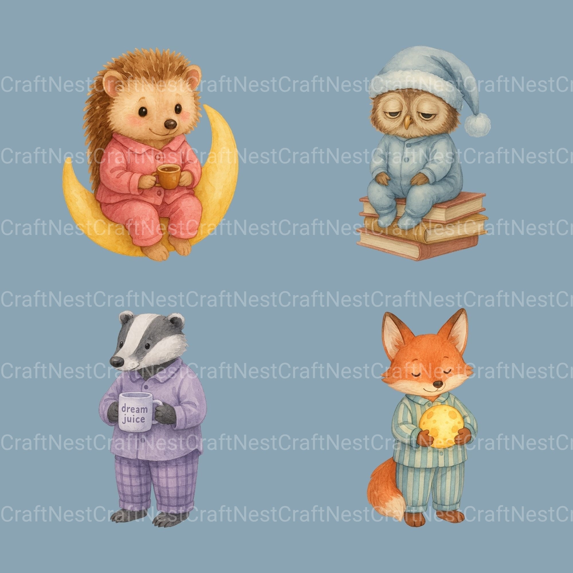 Woodland Animal Pjs 2 Clipart Bundle