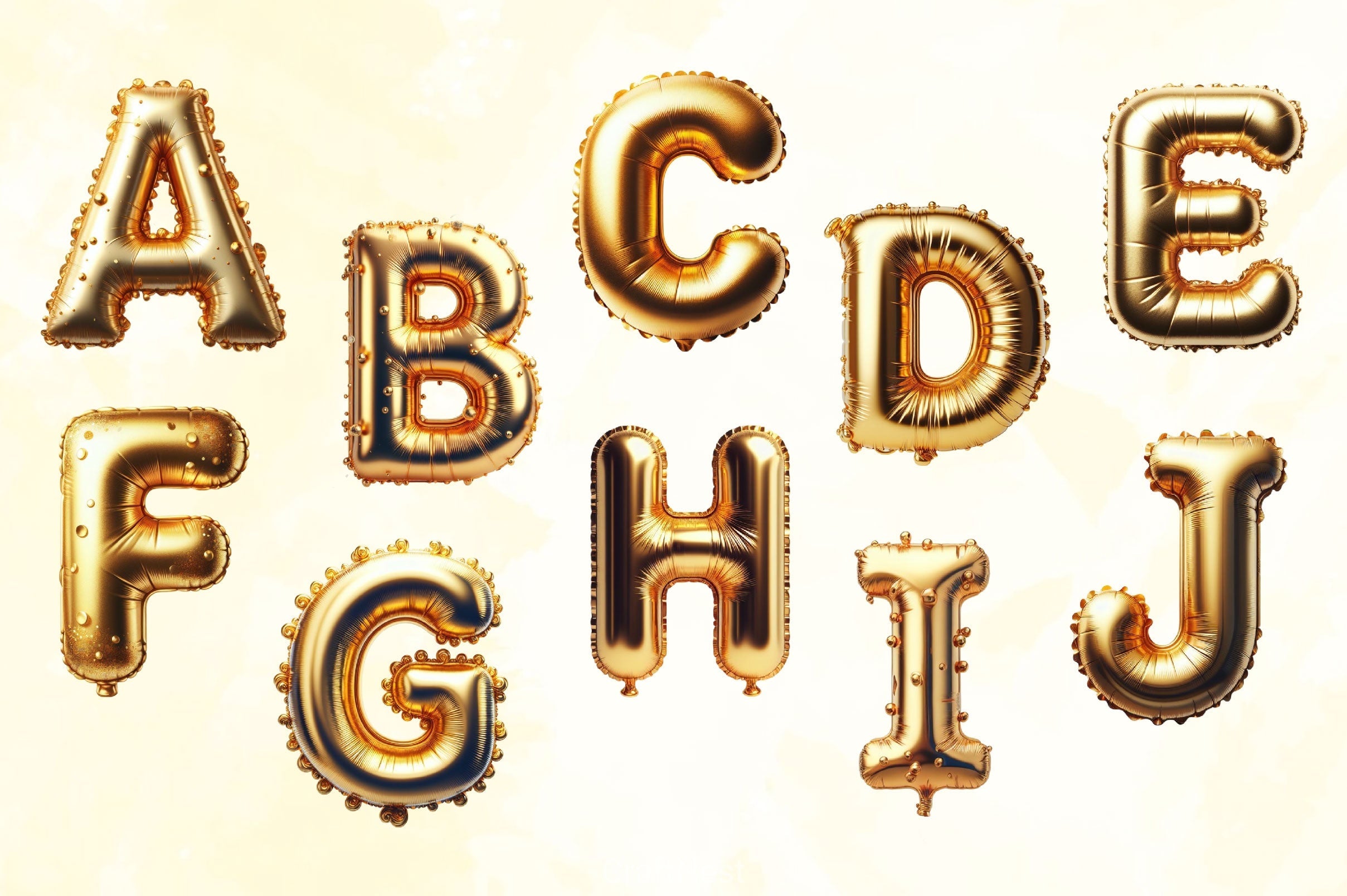 Gold Foil Balloon Alphabet Clipart Bundle